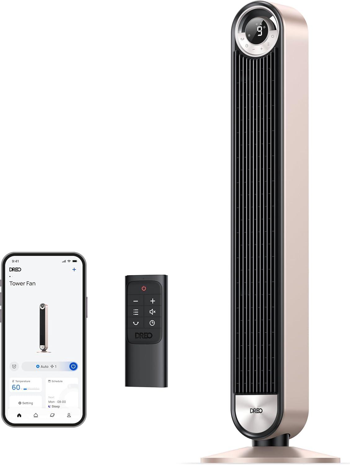 Dreo Smart Tower Fans for Home, 90° Oscillating Fan Bedroom Indoors, Voice Control Floor with 12H Timer, 42 Inch Quiet Bladeless Standing LED Display, 9 Speeds, Work Alexa/Google