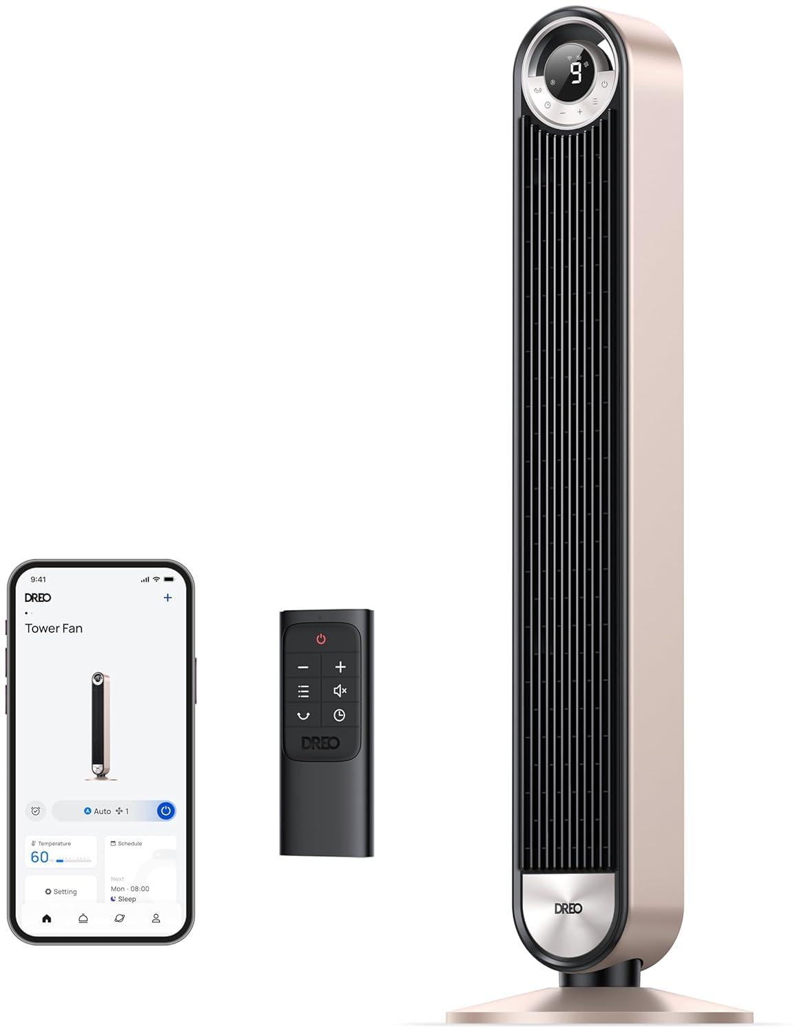 Dreo Smart Tower Fans for Home, 90° Oscillating Fan Bedroom Indoors, Voice Control Floor with 12H Timer, 42 Inch Quiet Bladeless Standing LED Display, 9 Speeds, Work Alexa/Google