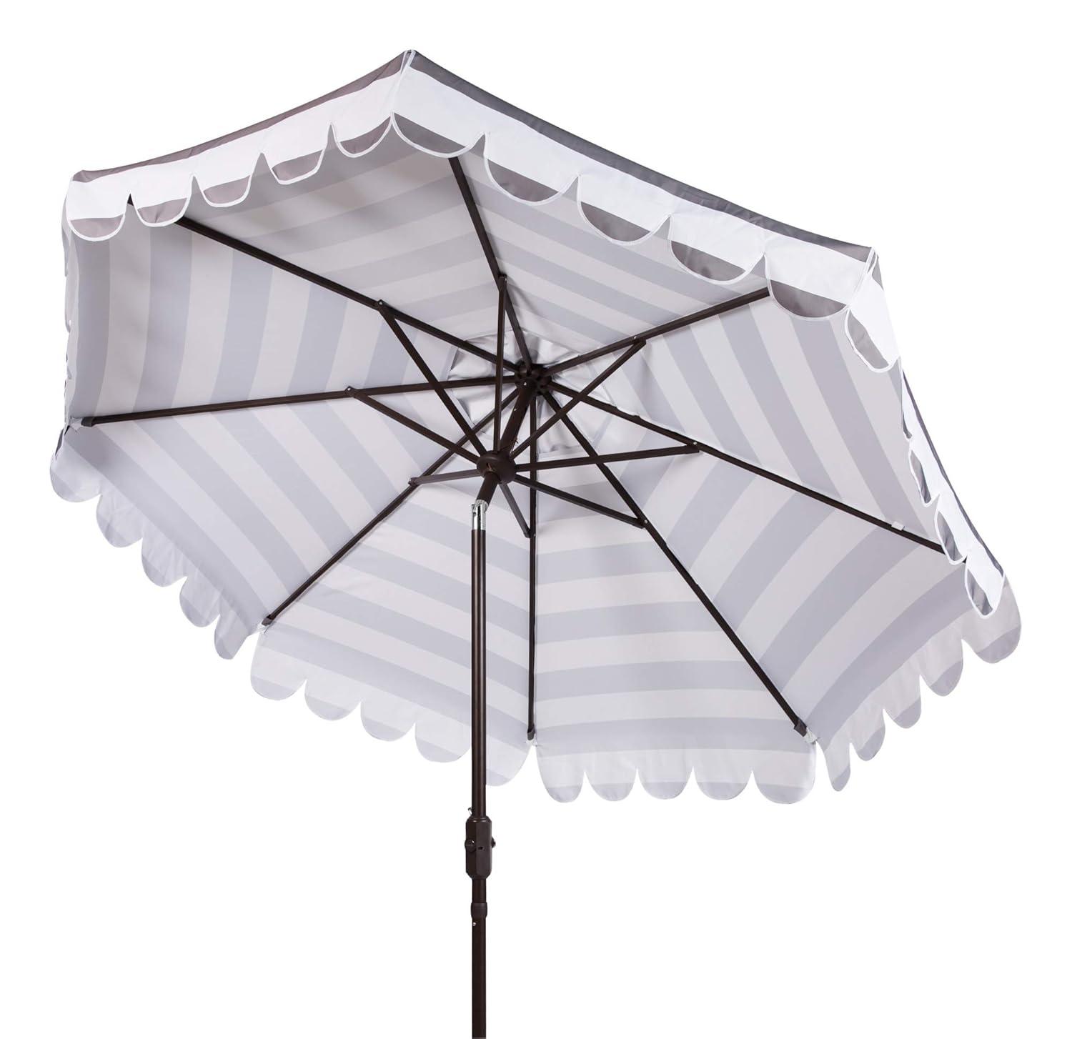 Maui Single Scallop Striped 9Ft Crank Push Button Tilt Umbrella - PAT8011 - Orange - Safavieh