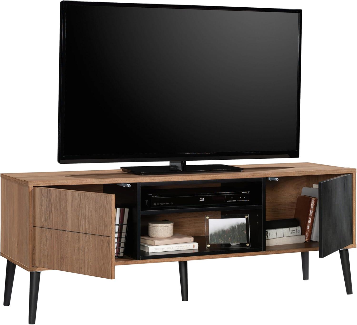 Serene Walnut and Black Modern TV Credenza with Cabinet