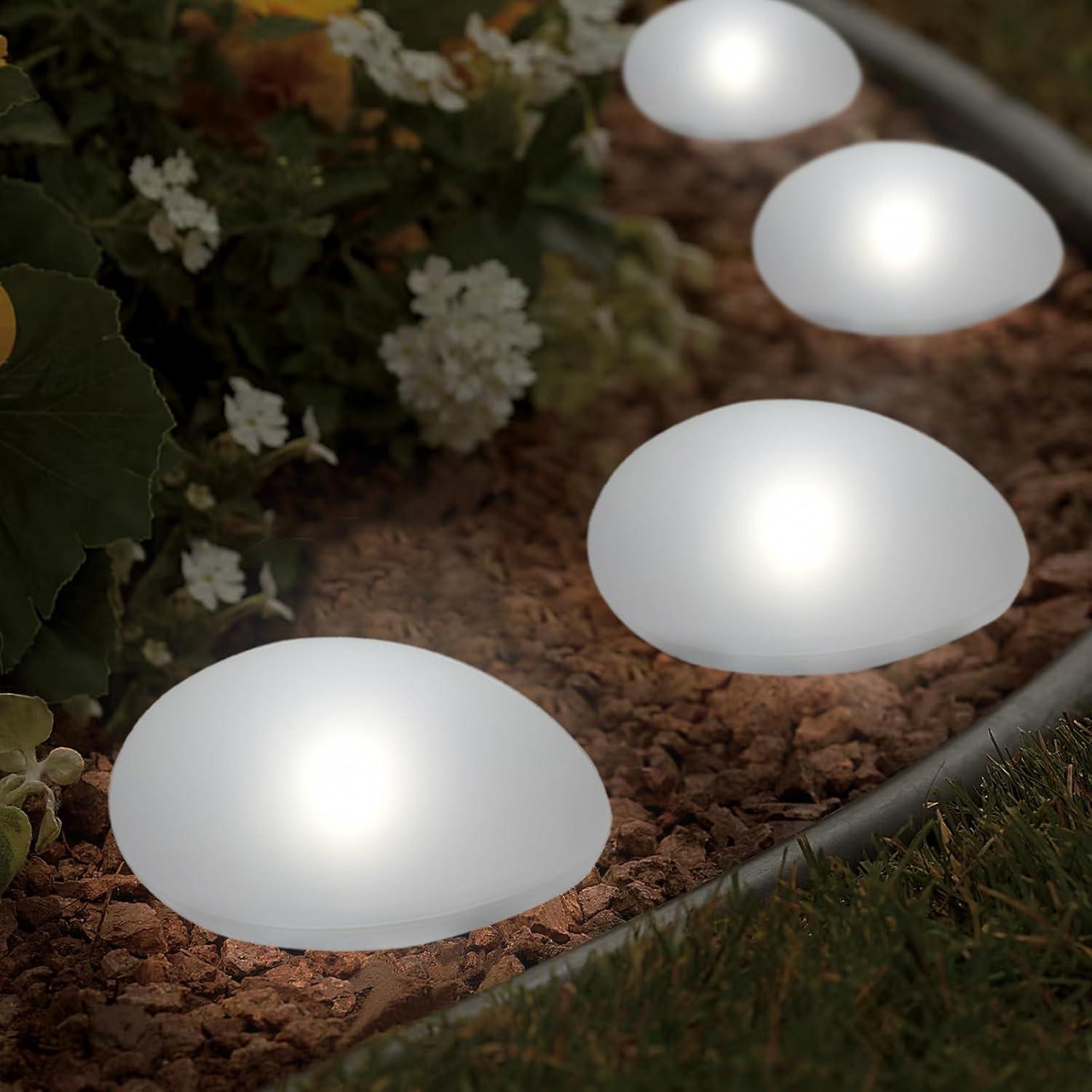 Set of 4 Solar Lights Outdoor Waterproof Solar Pebble Rock Garden Lights Decorative with Warm White LED