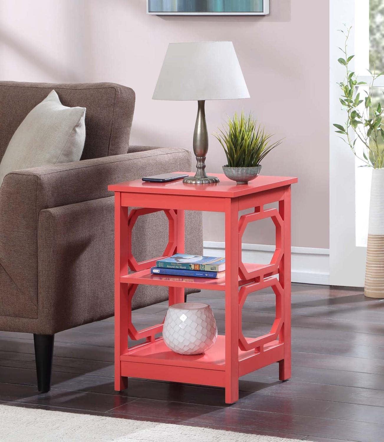 Coral Contemporary Omega End Table with Geometric Cut-Outs