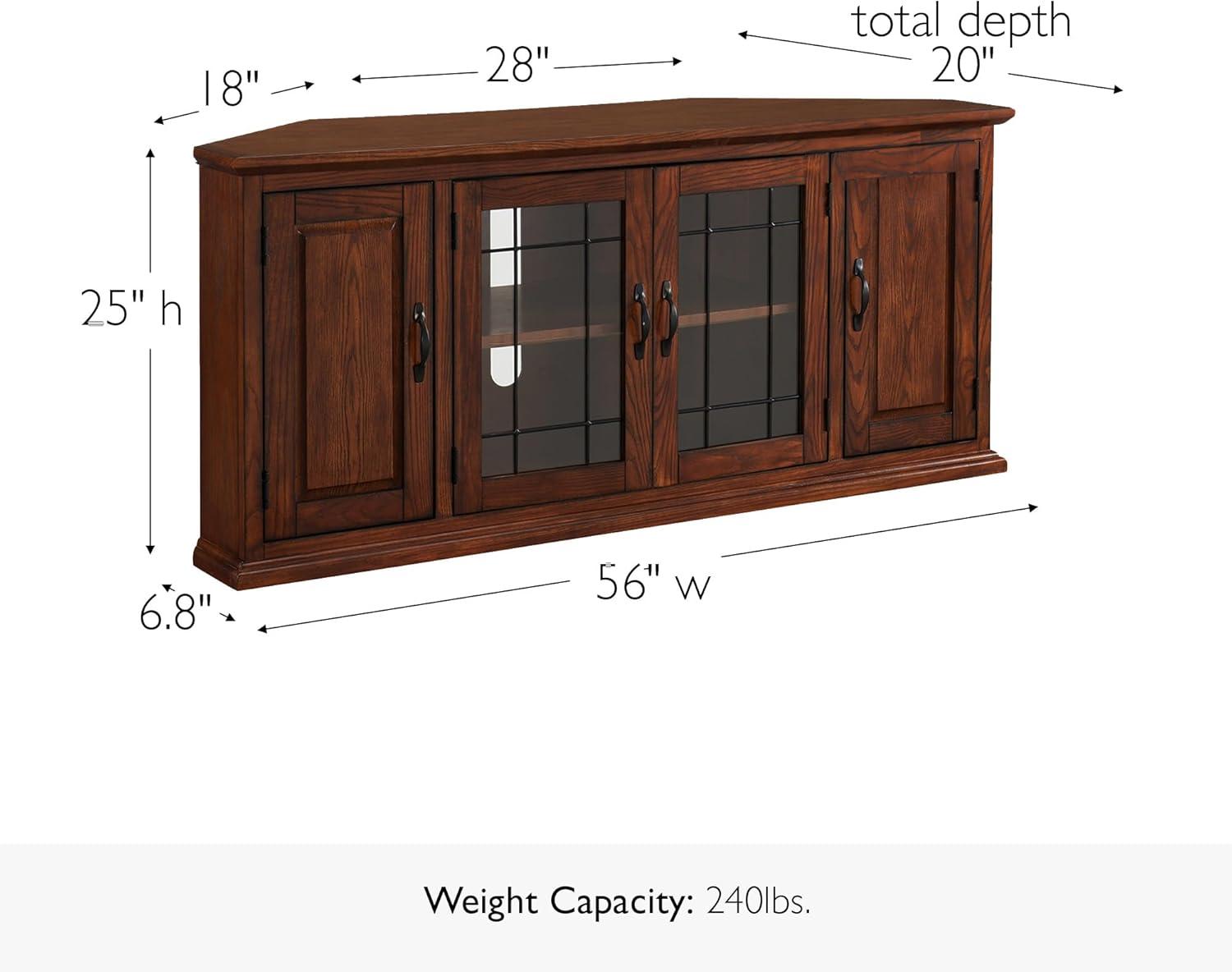 Leick Home 80386 Leaded Glass Corner TV Stand with Enclosed Storage For 60" TV's, Burnished Oak