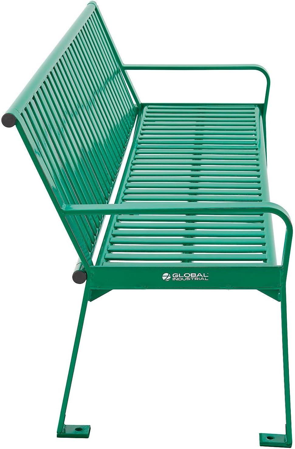 Global Industrial 6 ft. Outdoor Park Bench with Back, Vertical Steel Slat, Green, Unassembled