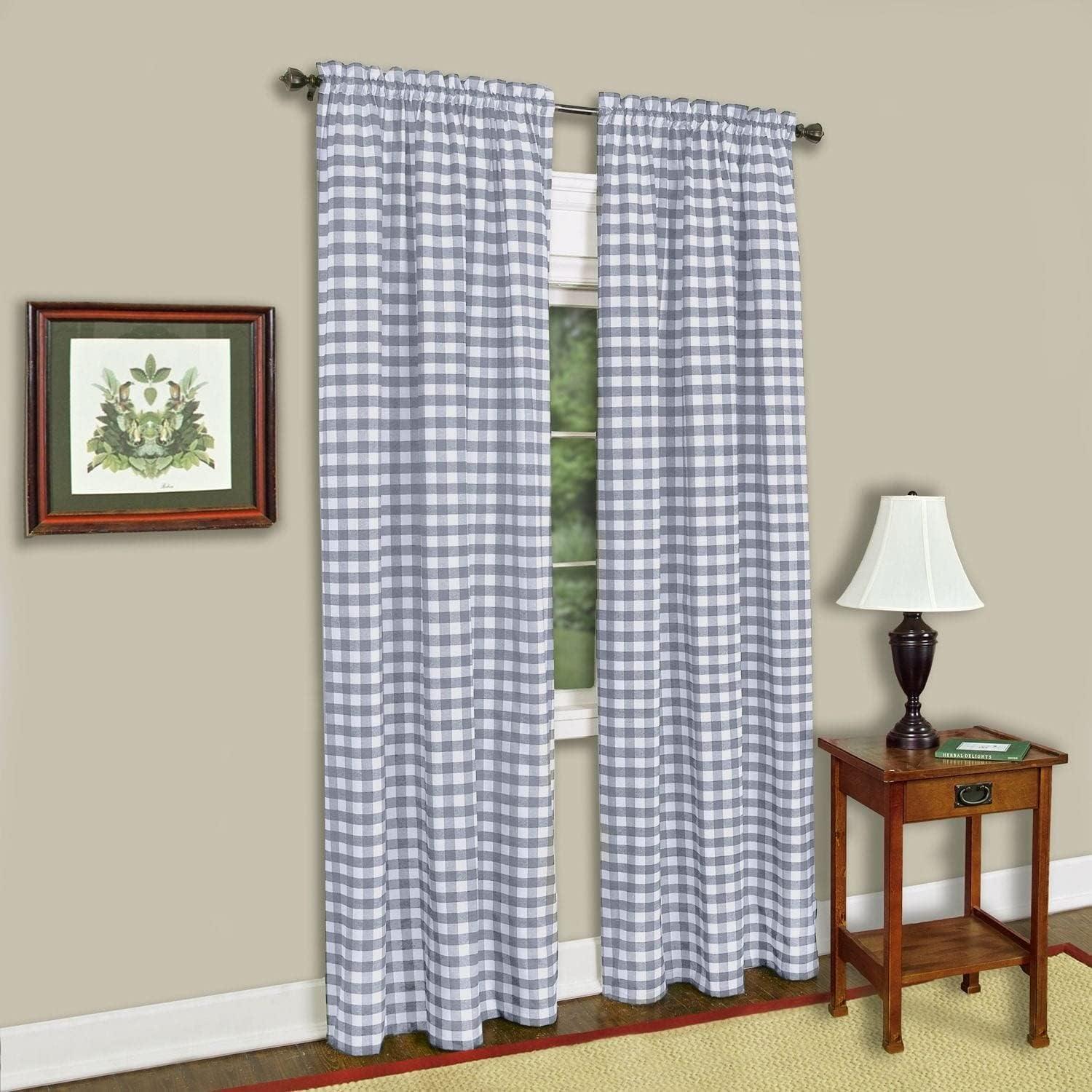 Grey and White Buffalo Check Rod Pocket Drape Panel