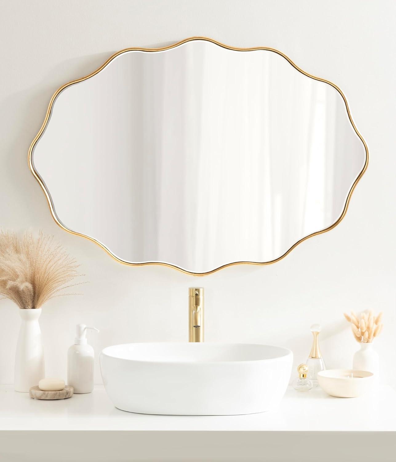 Kate & Laurel All Things Decor 24"x34" Viona Oval Scalloped Mirror Gold: Luxury Glam Style, No Assembly, Wall Mounted