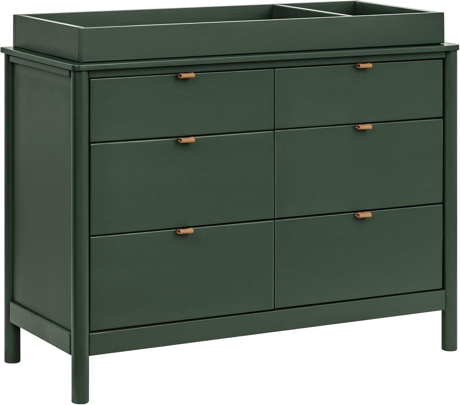 Forest Green 6-Drawer Dresser with Vegan Leather Pulls