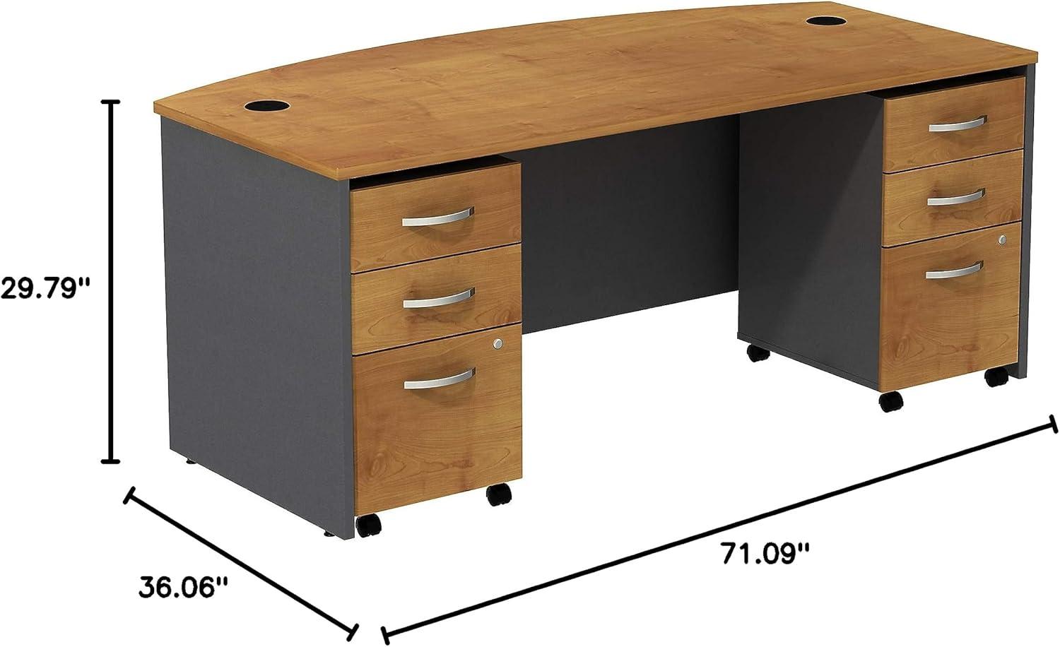 Series C Bow Front Desk with (2) 3 Drawer Mobile Pedestals