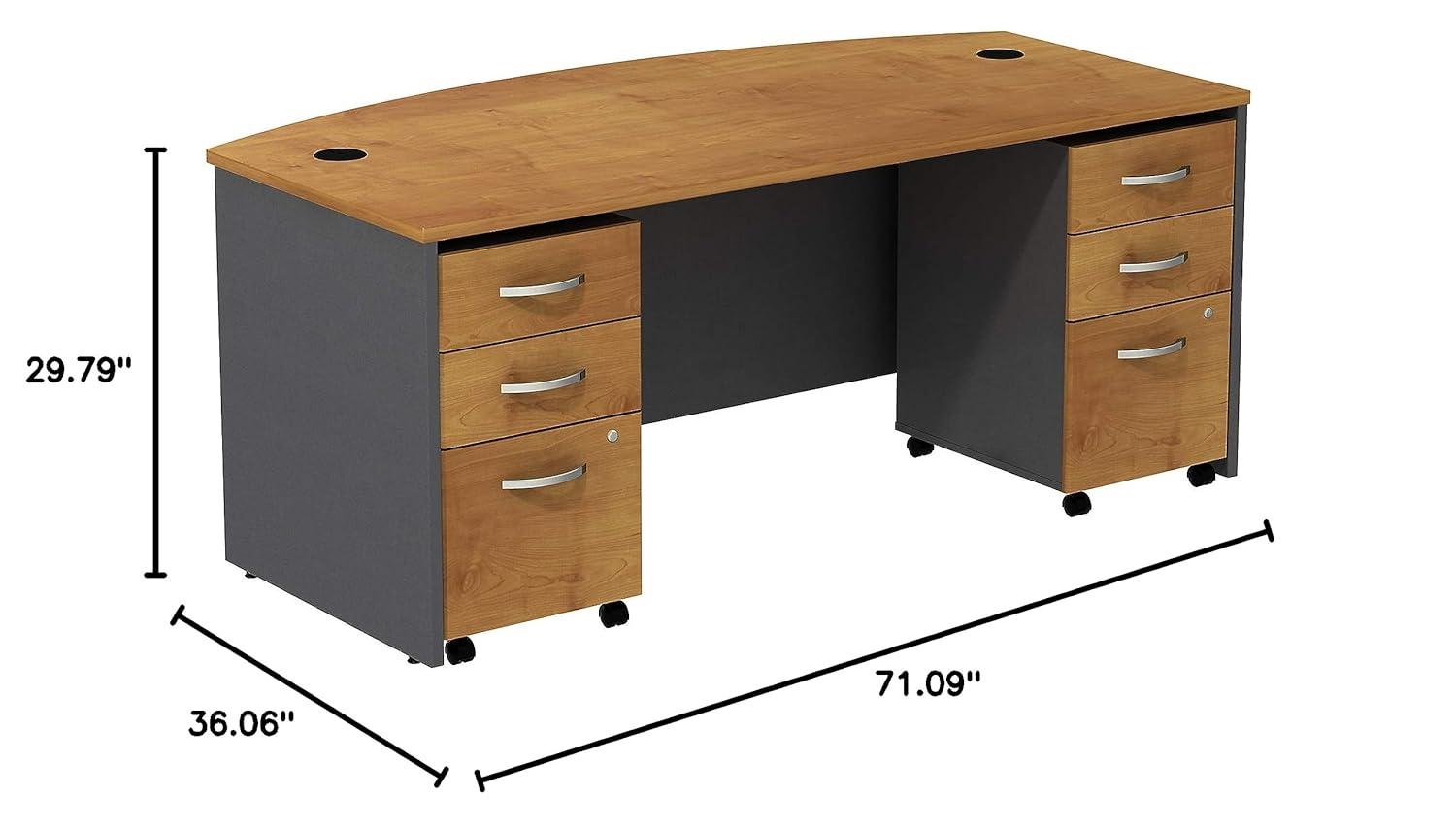Series C Bow Front Desk with (2) 3 Drawer Mobile Pedestals