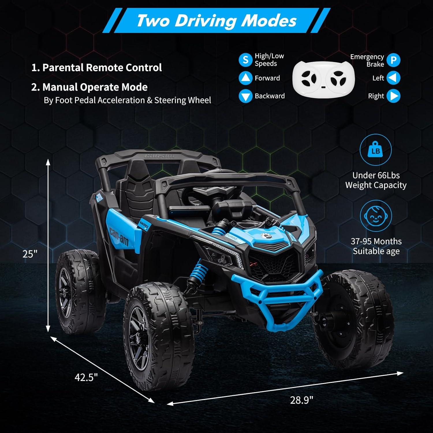 12V Ride on UTV Car, Licensed Can-Am Electric Off-Road UTV Car, Kids Truck w/Remote Control