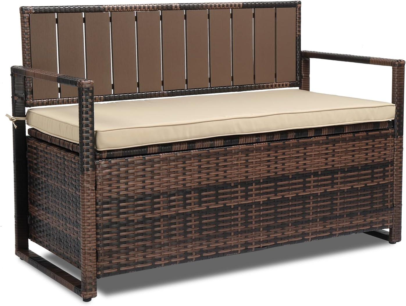 VINGLI 50 inch Outdoor Storage Bench, 70 Gallon Outdoor Bench with Storage Wicker Patio Deck Box, Storage Box for Deck Porch Bench Patio Storage Bench