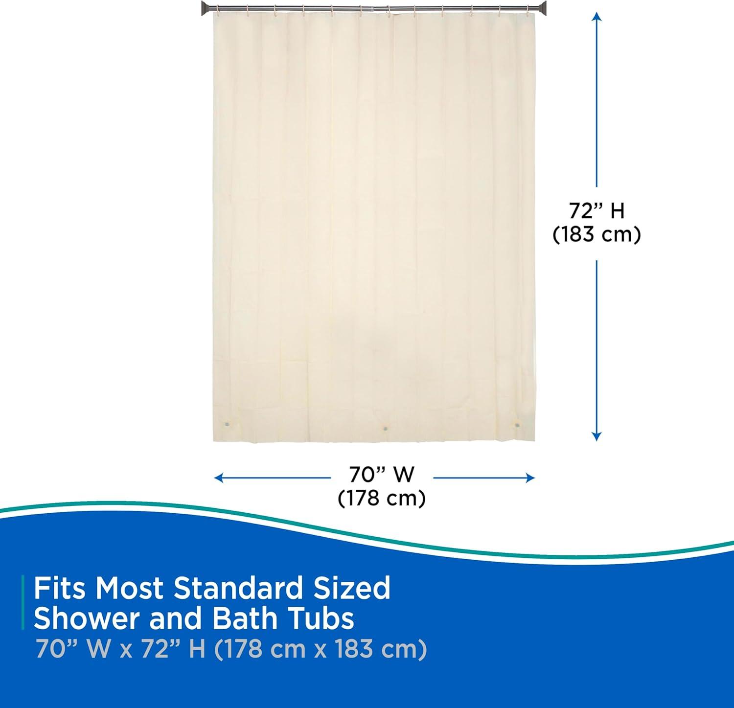 Kenney KN61756 Lightweight 3 Gauge Waterproof PEVA Shower Curtain Liner with Durable Eyelet Hang Holes, Weighted Magnetic Hem, and 12 Piece Plastic C-Ring Set for Bathroom, 70" W x 72" H, Cream