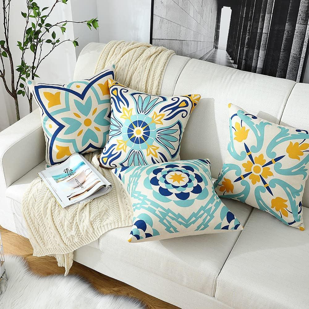 Outdoor Pillows, Outdoor Pillow Covers 18x18 Set of 4 Waterproof Decorative Throw Pillow Covers Boho Decorations for Patio, Garden, Balcony