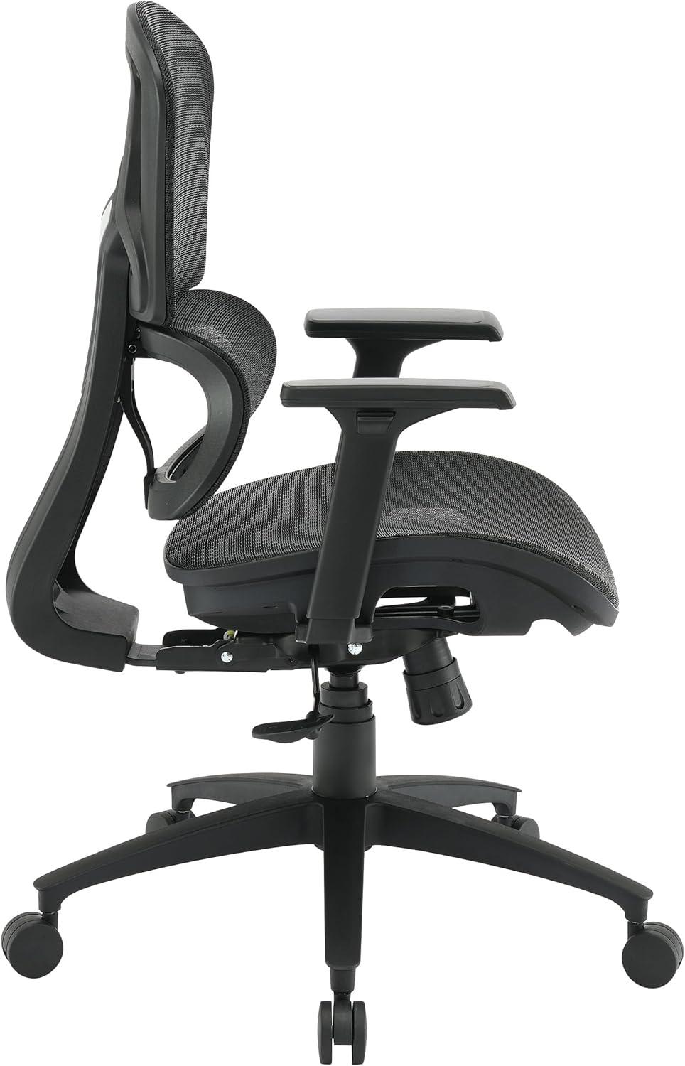 Black Mesh Back and Black Fabric Seat with Adjustable Arms on Black Nylon Base