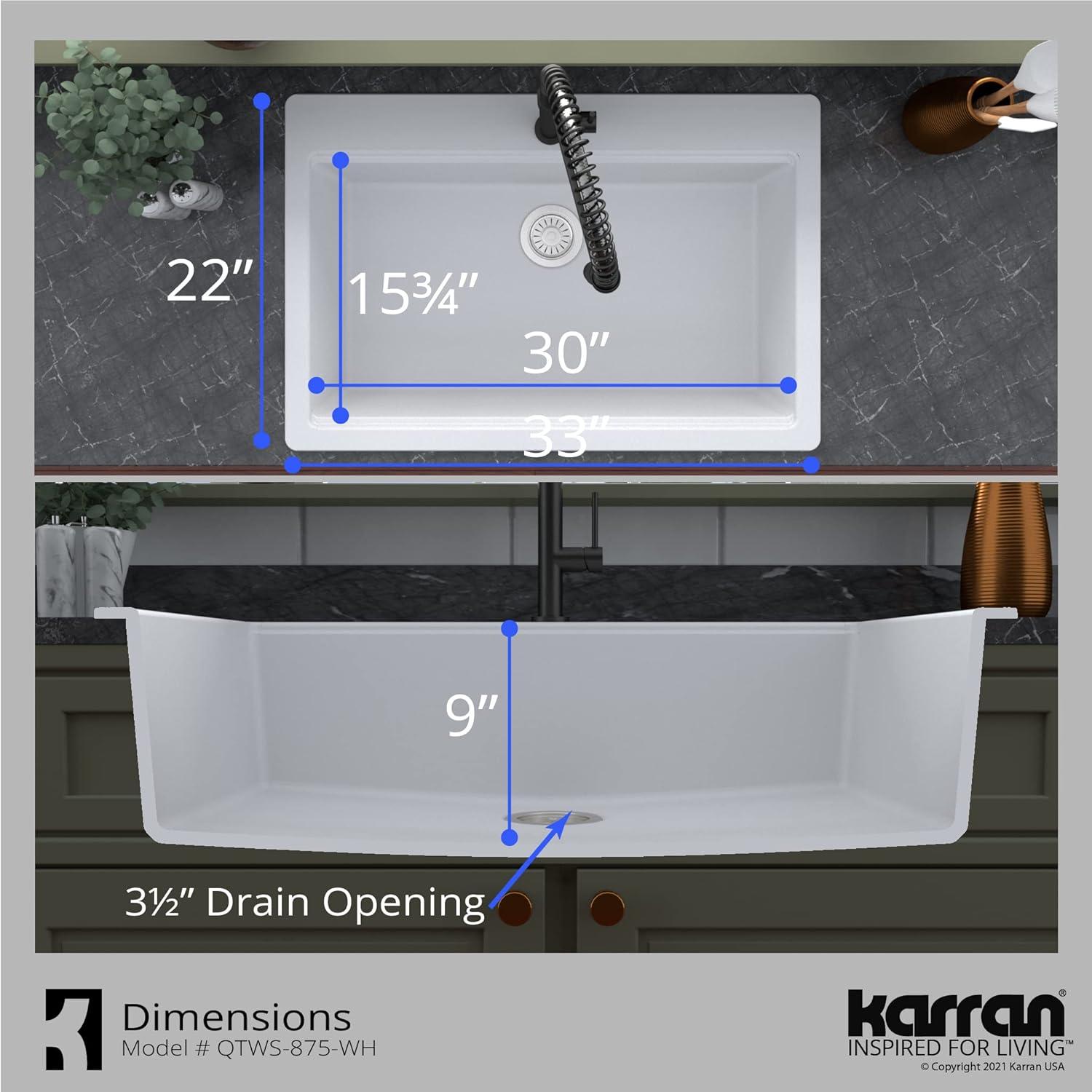 Karran Quartz 33'' X 22'' Single Bowl Drop-in Workstation Kitchen Sink