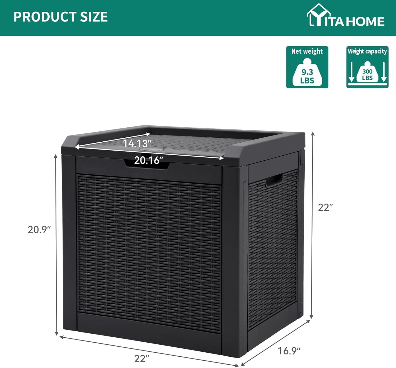 YITAHOME 32 Gallon Rattan Deck Box, Indoor Outdoor Storage Box for Patio Furniture, Pool Accessories, Cushions, Garden Tools, Sports Equipment, Waterproof Resin with Lockable Lid & Side Handles, Black