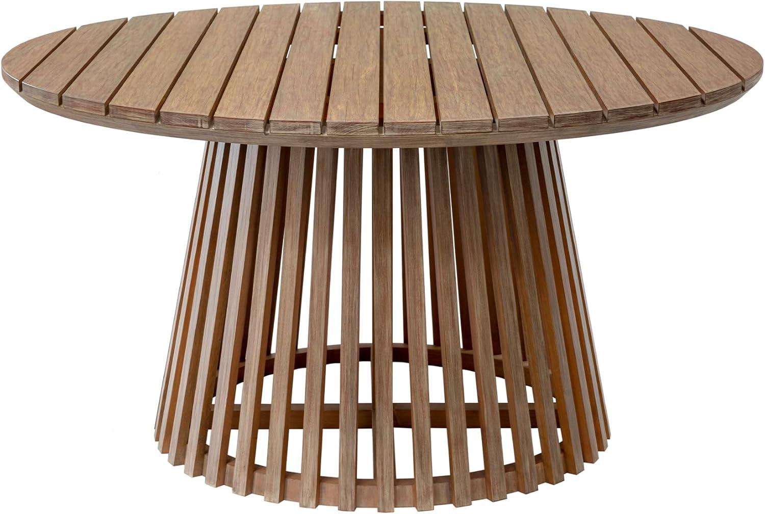 Escondido Outdoor Patio Round Dining Table in Light Eucalyptus Wood