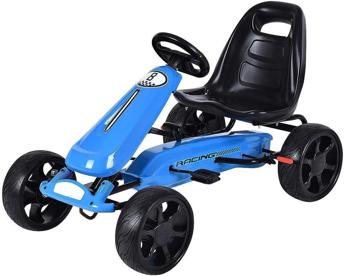 Costway Xmas Gift Go Kart Kids Ride On Car Pedal Powered Car 4 Wheel Racer Toy Stealth Outdoor Blue