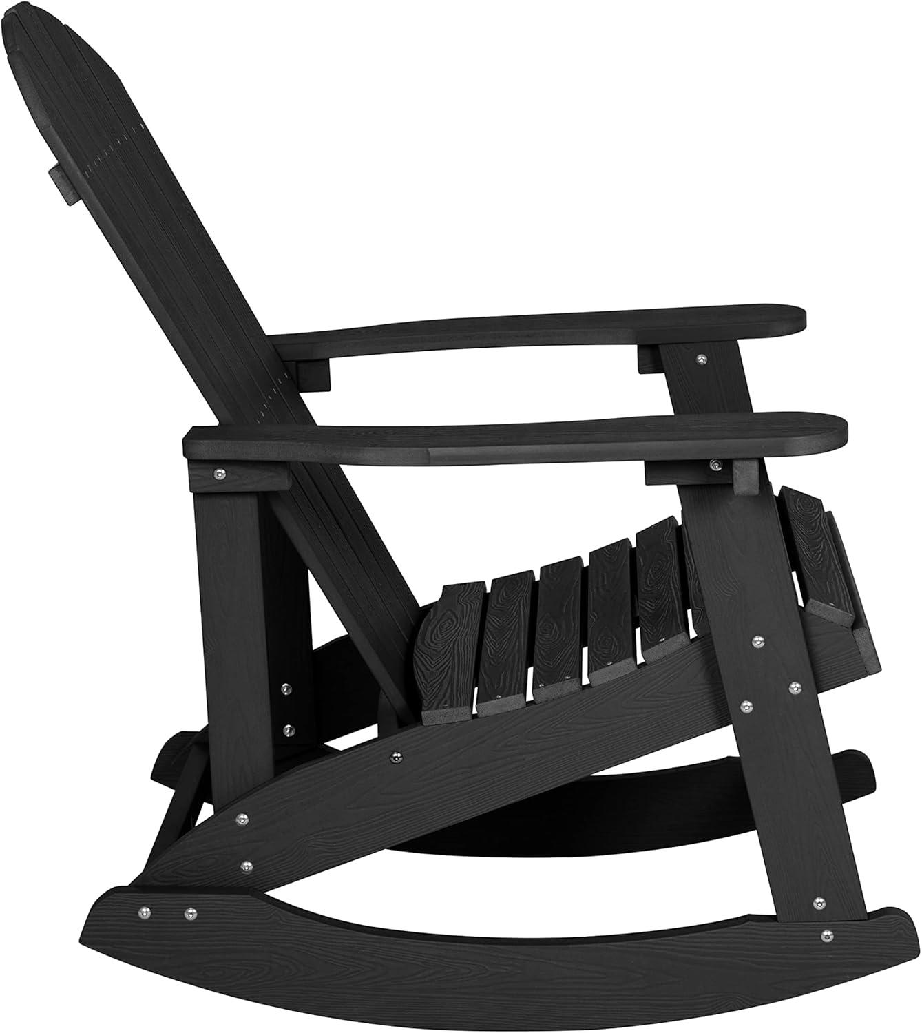 Flash Furniture Collis 5-Piece Patio Set with 4 All-Weather Poly Resin Wood Adirondack Rocking Chairs and Matching Side Tab