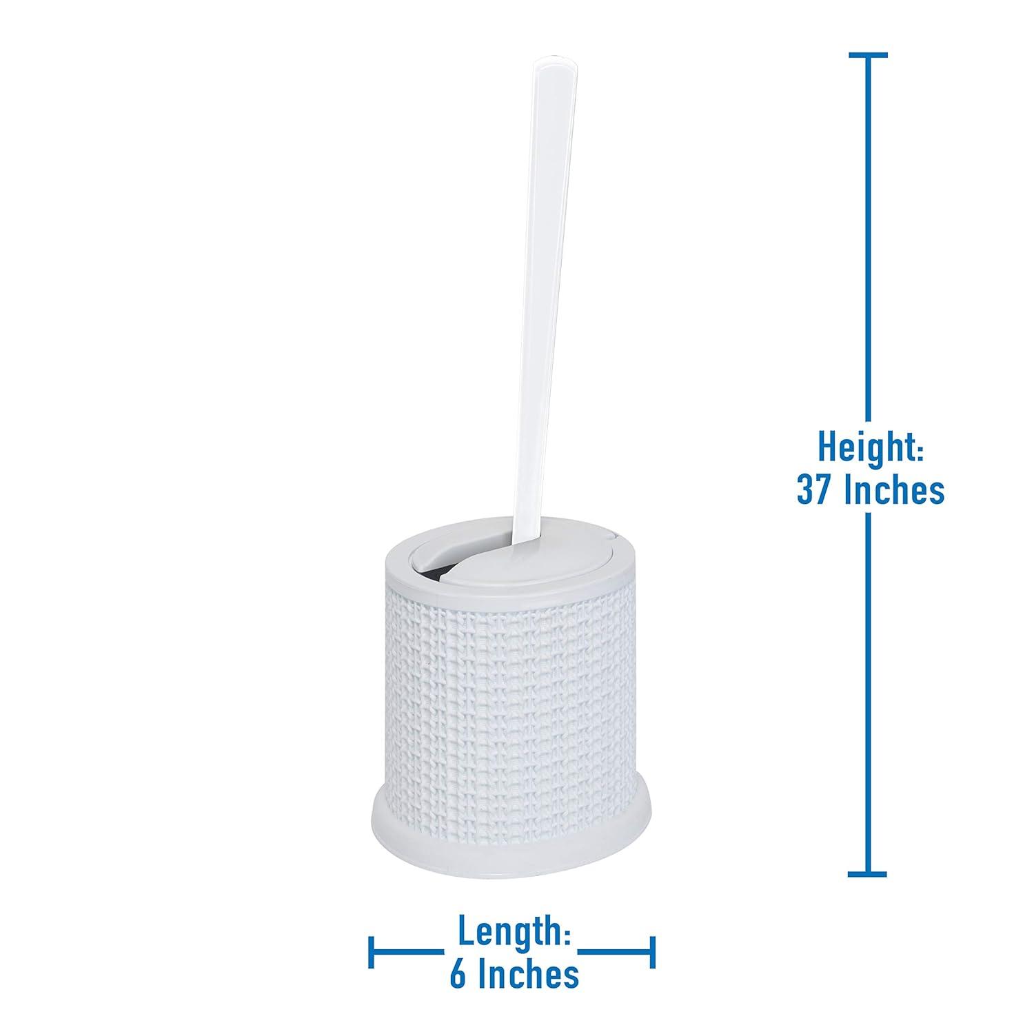 Bath Bliss Self Closing Lid Toilet Brush with Rim Scrubber in Sailor Knot Design, White
