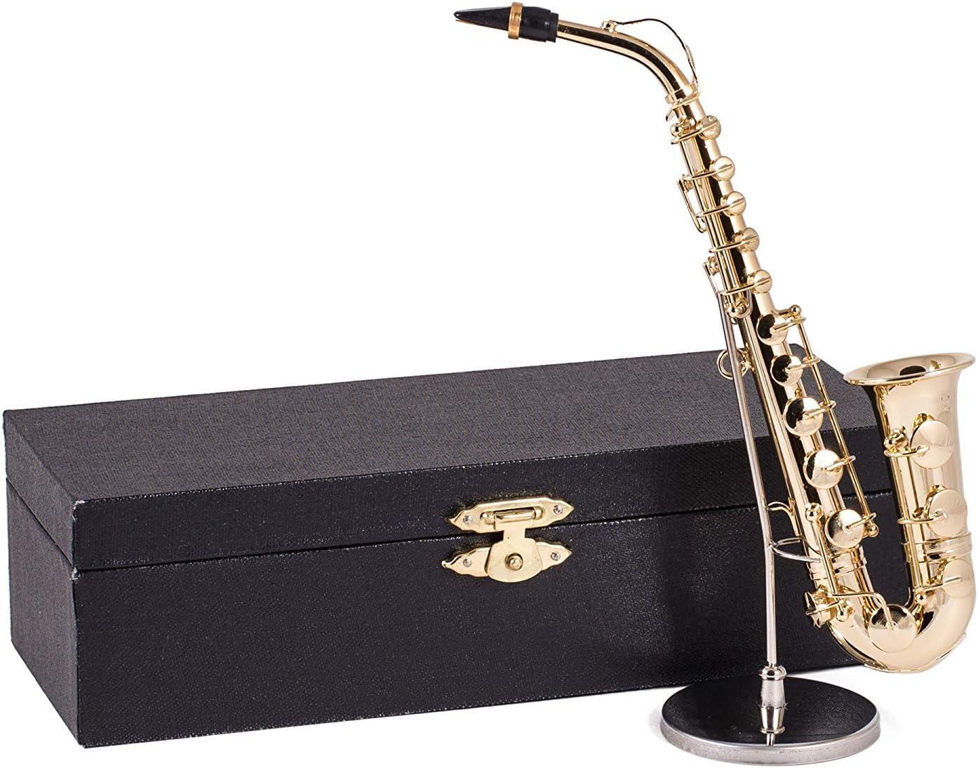Broadway Gifts Gold Saxophone Mini Figurine – 6.5" Replica Instrument with Case & Stand – Collectible Music Decor Gift