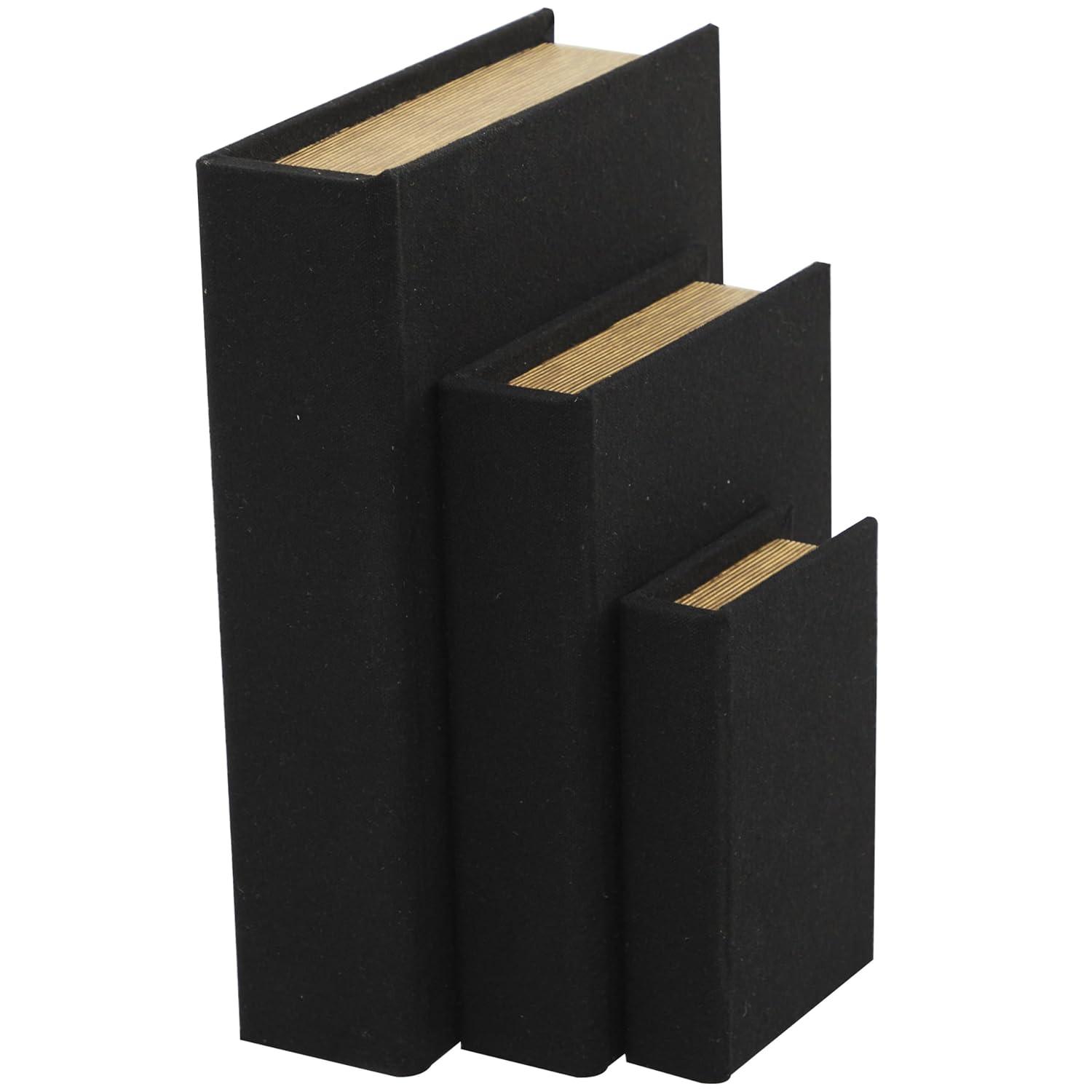 Deco 79 Linen Fabric Decorative Box Faux Storage Book Book Shaped Boxes, Set of 3 Decorative Keepsake Boxes 12", 9", 6"H, Black