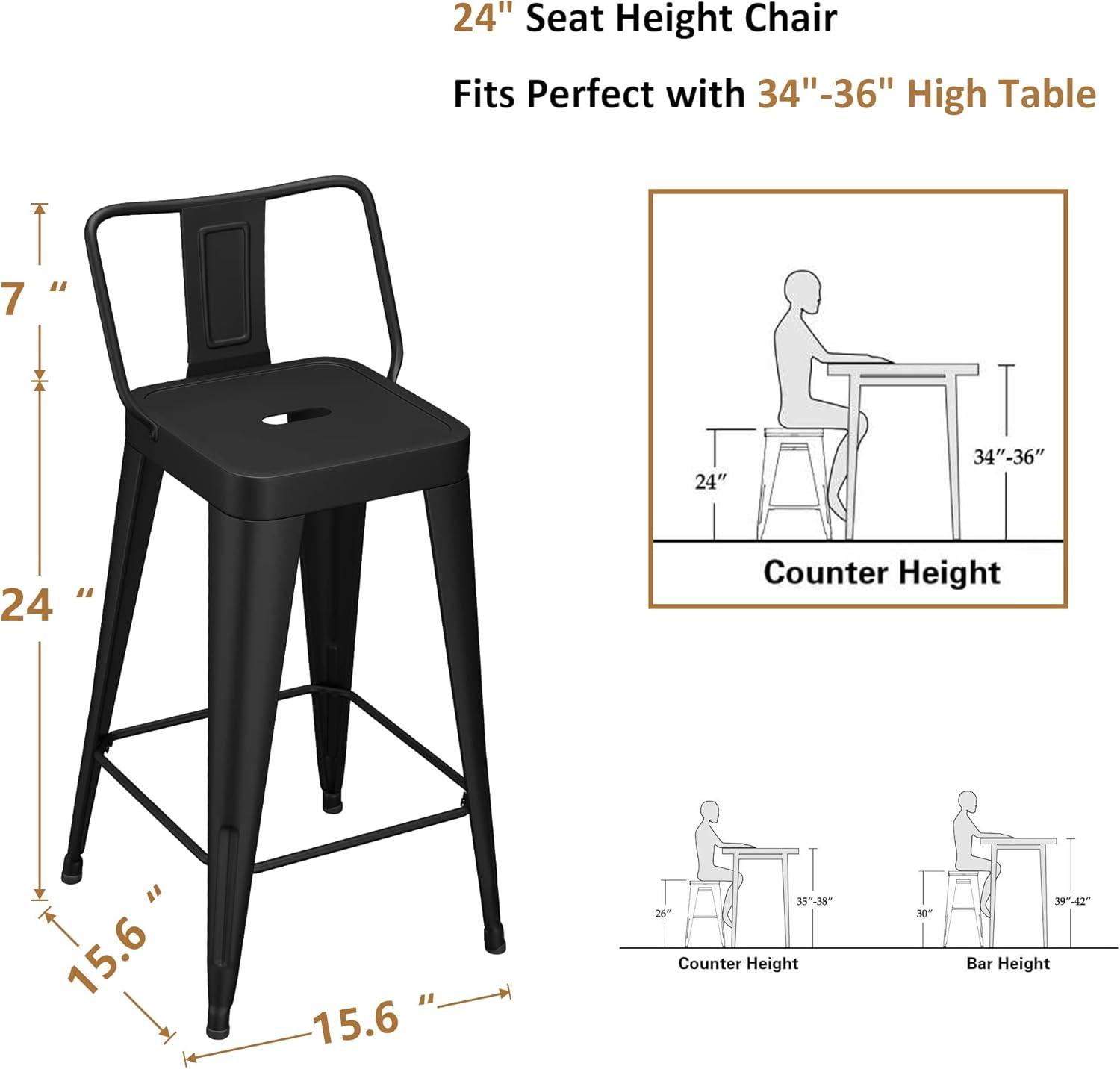 Andeworld 24" Bar Stools Set of 4,Counter Height Bar Stools with Larger Seat,Bar Stools with Back,Black Metal Bar Stools with Removable Back,Farmhouse Bar Stools,High Back Kitchen Bar Stools Chair