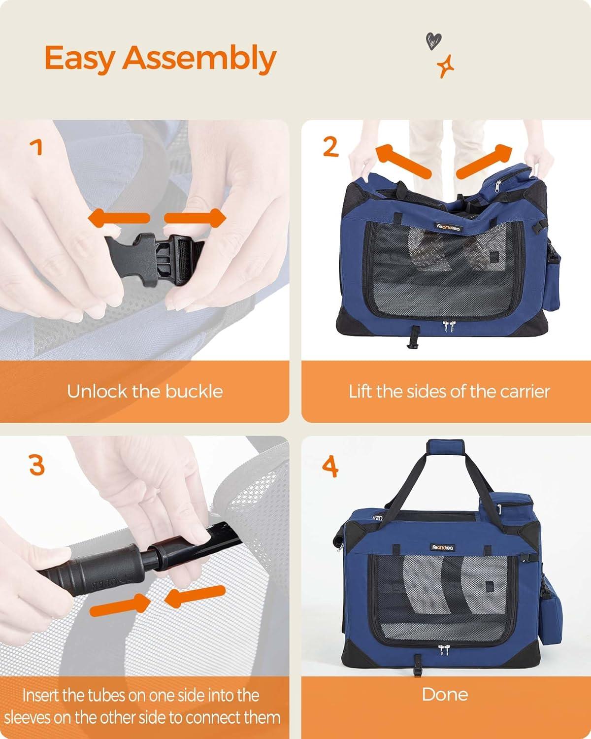 Feandrea 24 Inches Collapsible Soft Dog Crate, Portable Travel Dog Crate for Indoor and Outdoor Use, Dog Carrier Kennel with Safety Zippers, for Living Room, Car, Travelling, Camping, Black UPDC60H