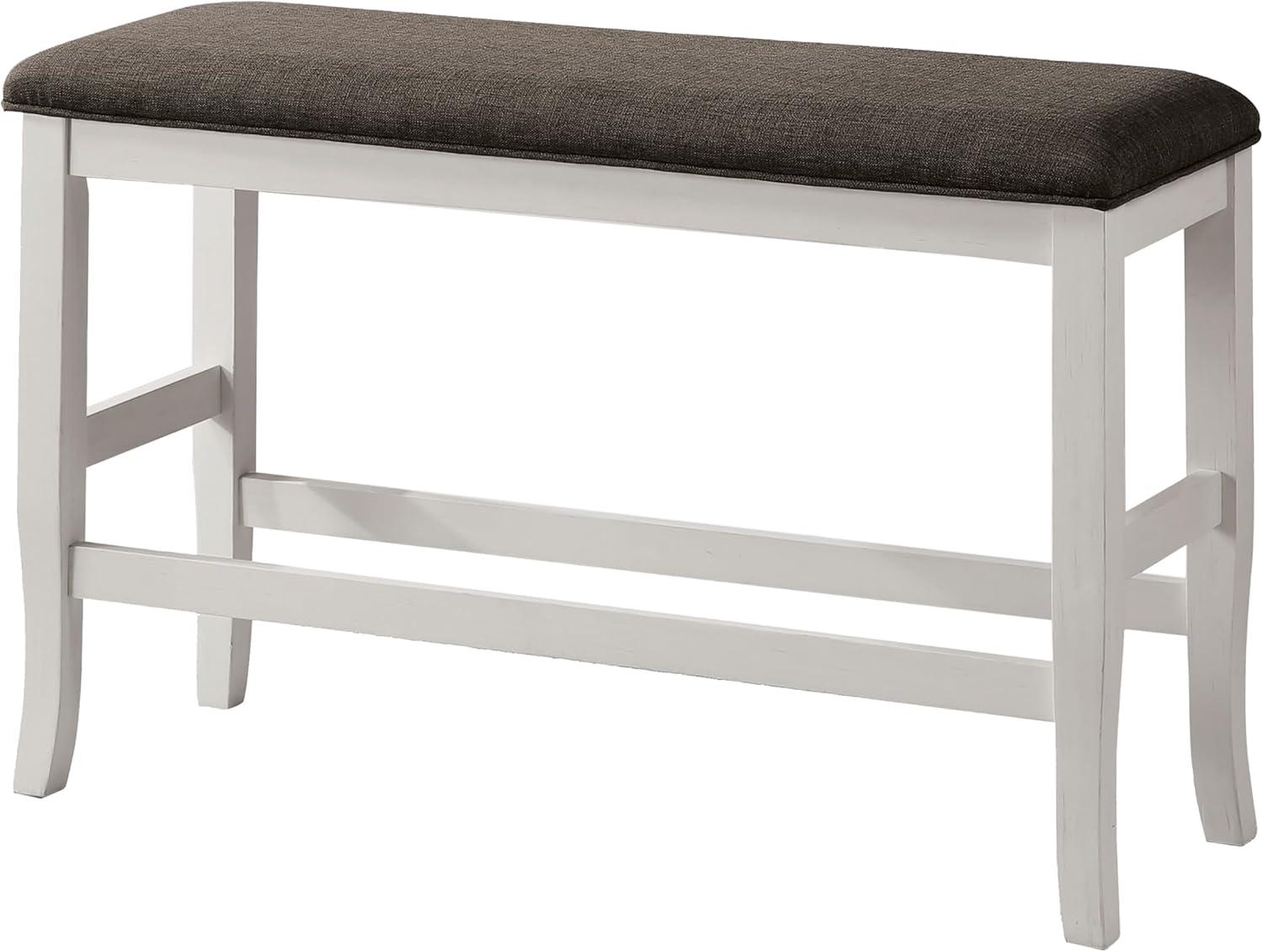 Furniture of America Lexeo Off-White Fabric and Dark Gray Wood Counter Height Bench