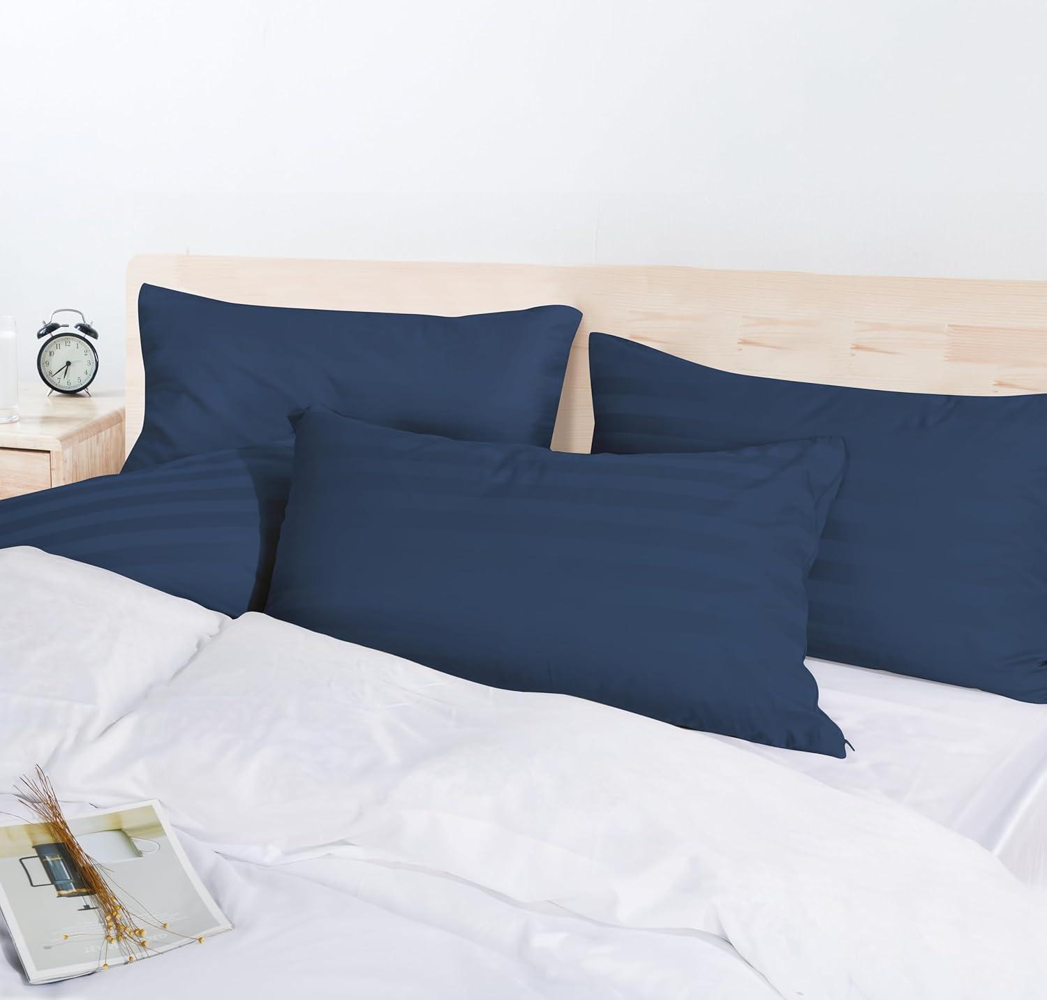 Hotel Style 600 Thread Count Navy Damask Stripe Egyptian Cotton Adult Pillow Cases, King (2 Count)