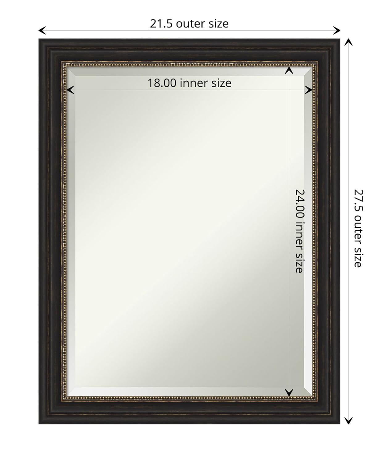 Amanti Art Beveled Bathroom Wall Mirror - Accent Bronze Narrow Frame Outer Size: 22 x 28 in