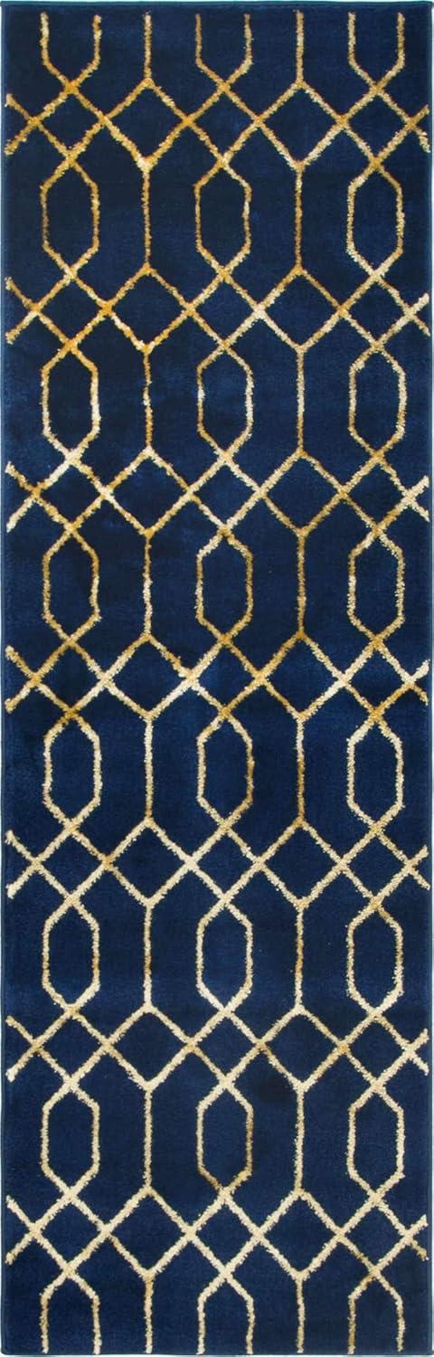 Glam Navy Blue Gold Area Rug