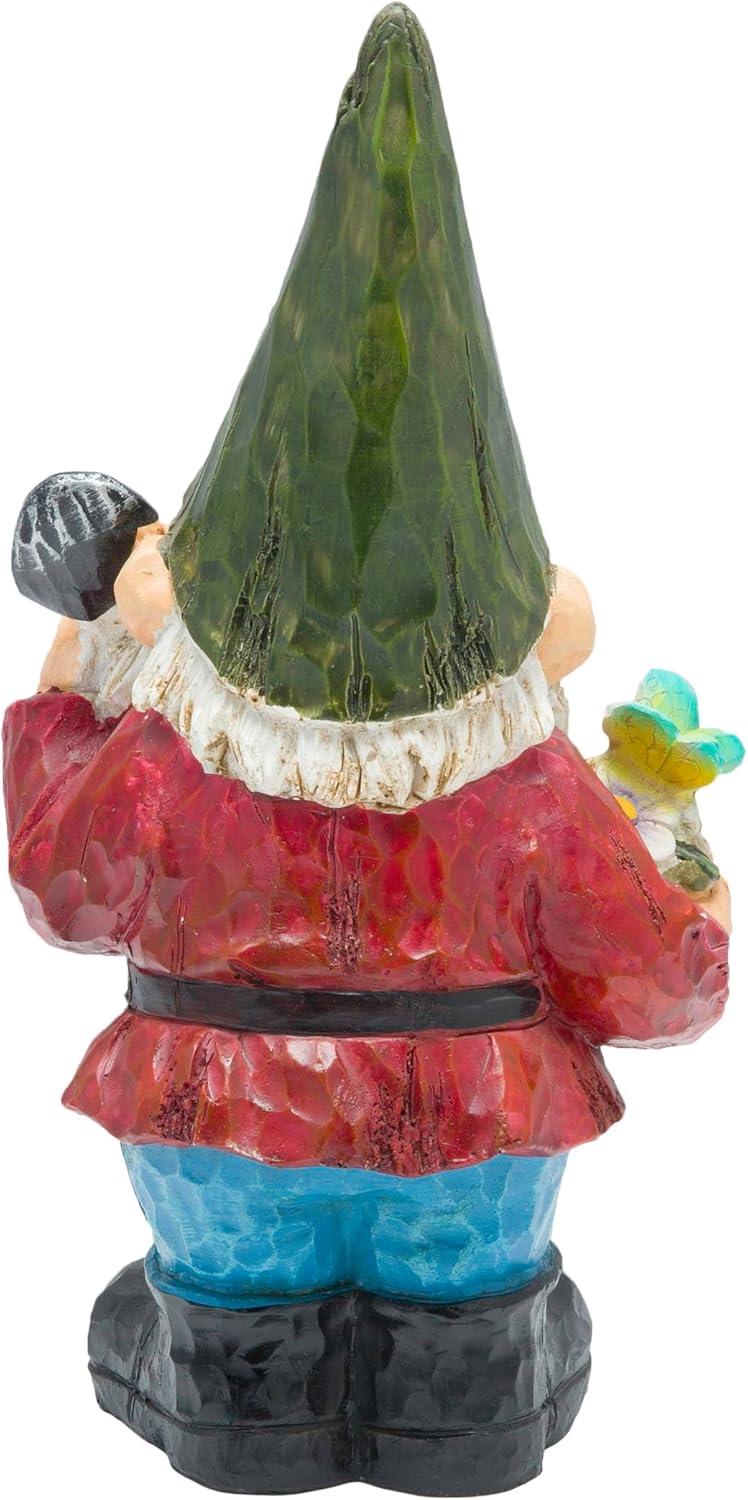 12" Polyresin Gnome With Flower Pot Statue - Alpine Corporation: Outdoor Decorative Sculpture for Patio & Garden