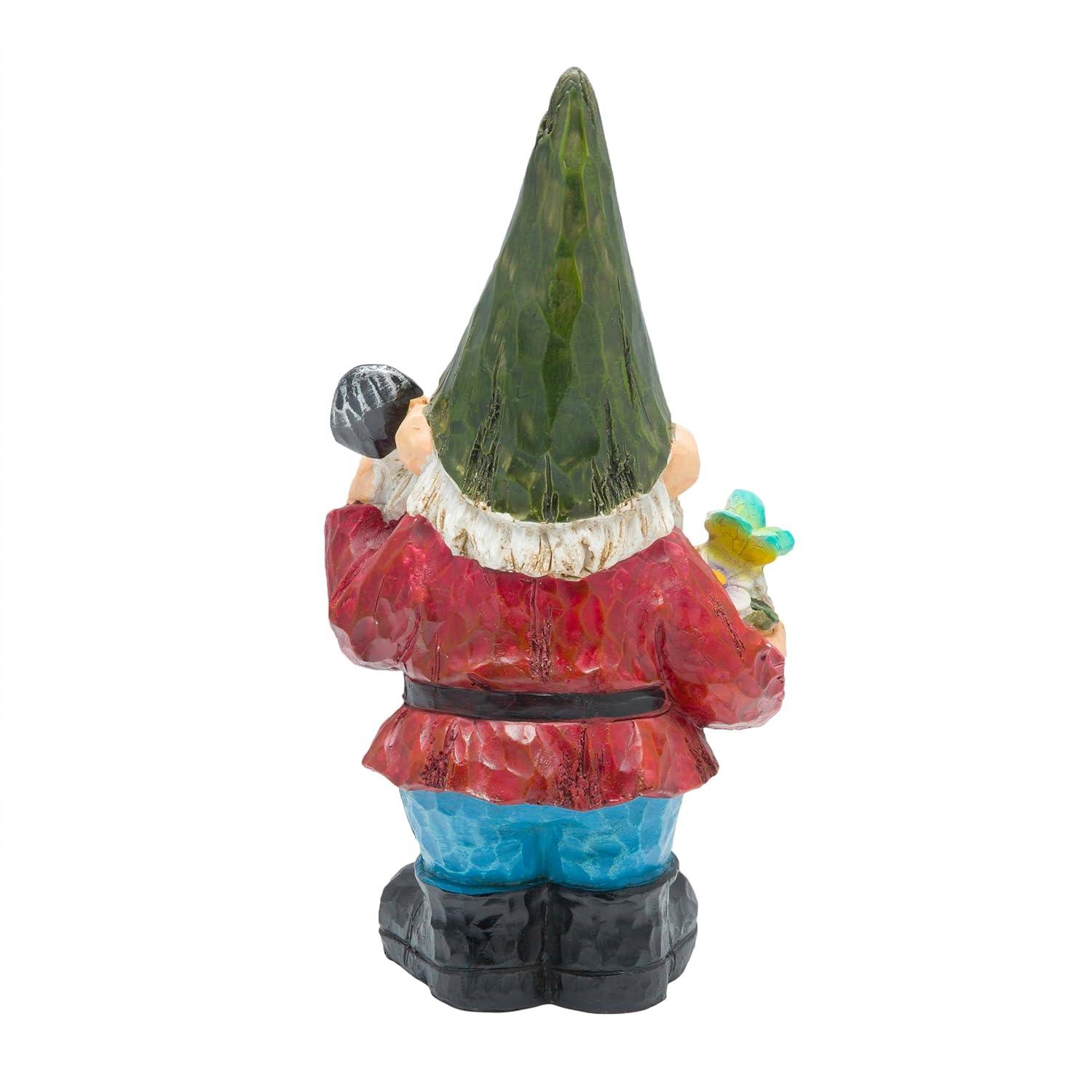 12" Polyresin Gnome With Flower Pot Statue - Alpine Corporation: Outdoor Decorative Sculpture for Patio & Garden