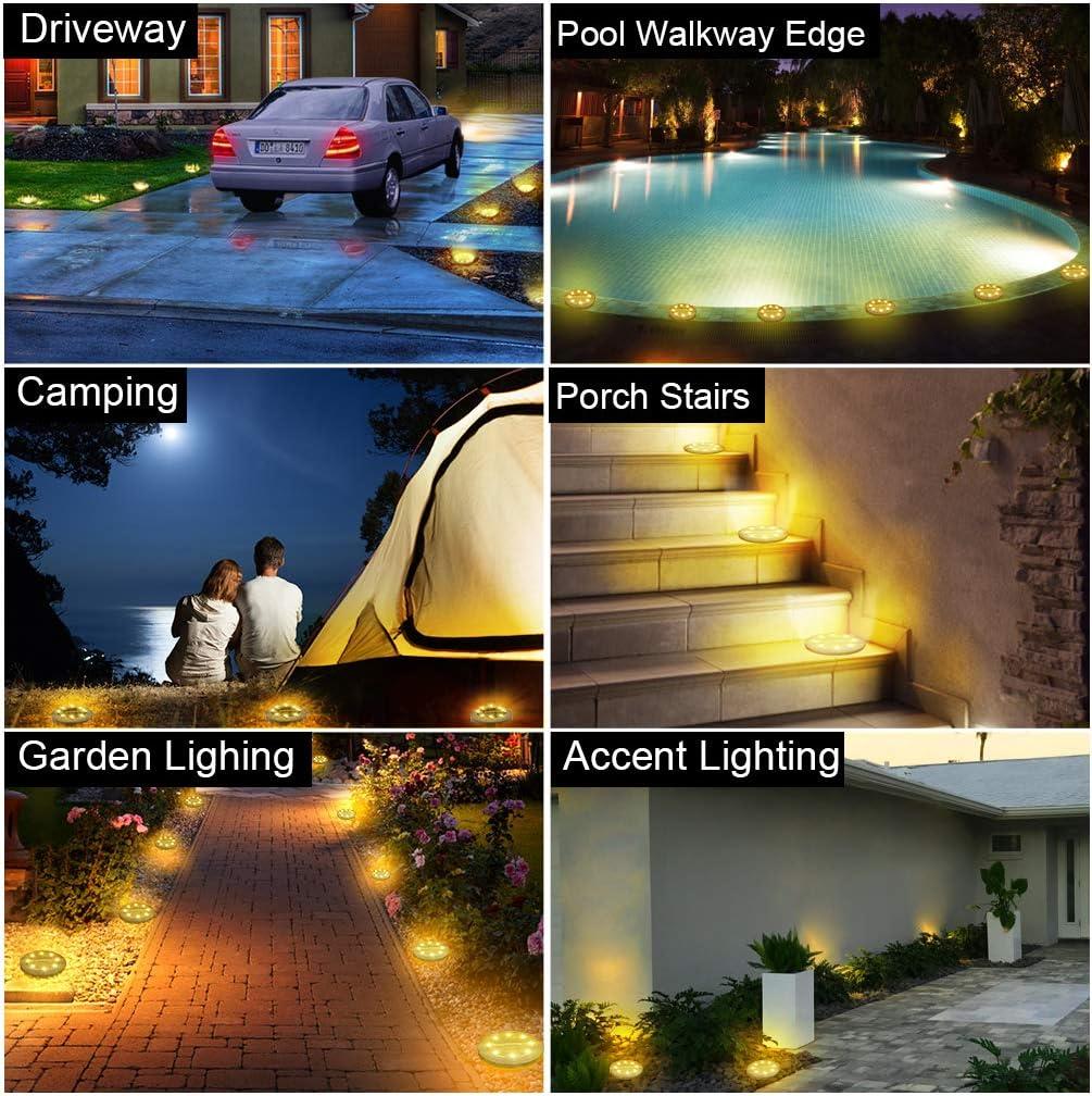 Solar Powered Ground Lights 8 Pack,IP68 Waterproof Outdoor Disk Lights for Garden,Non-Slip Landscape Path Lighting for Patio Lawn Yard,Pathway Wear-Resistant Deck Lights Walkway Decor(Warm White) C42