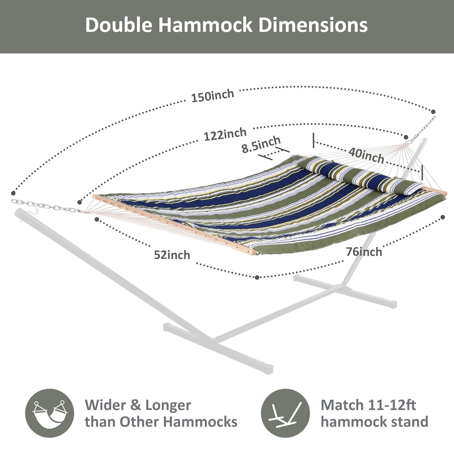 SUNCREAT Hammocks Outdoor Double Hammock with Hardwood Spreader Bar, Cotton Rope Hammock with Polyester Pad, Blue&Aqua