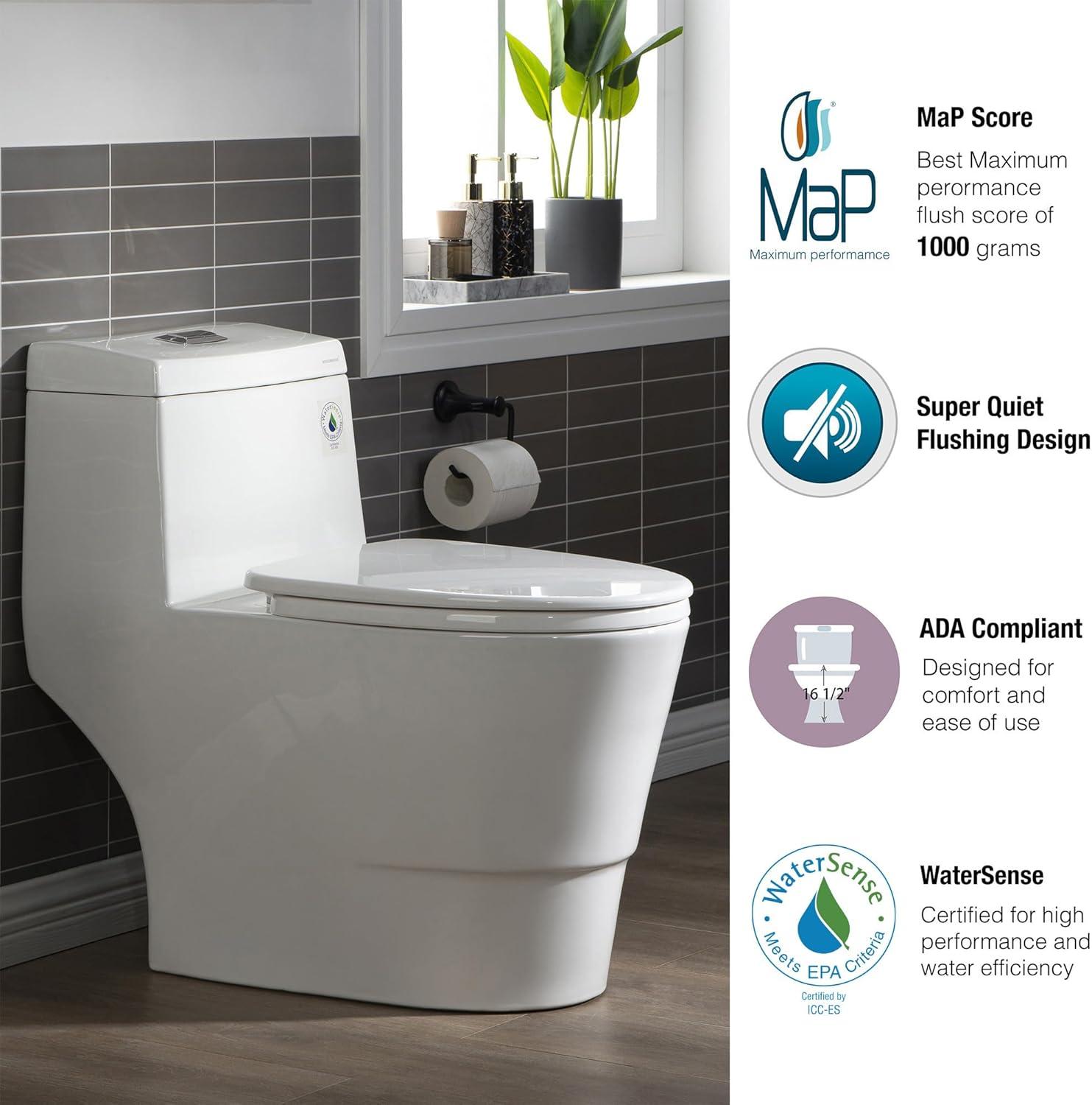 1.28 GPF Elongated One Piece Dual-Flush Toilet with Soft-Closing Seat,MAP Flushing 1000G