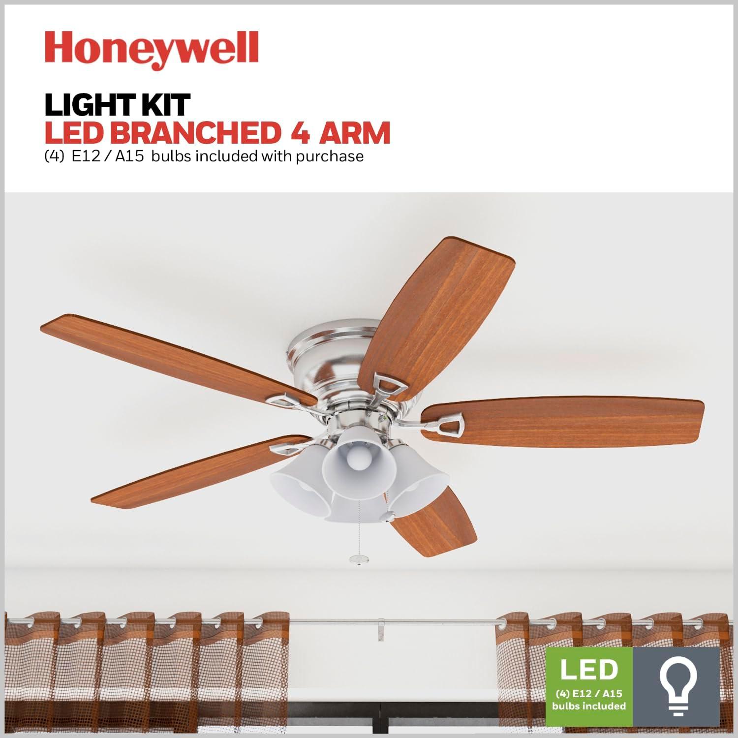 52" Honeywell Glen Alden Brushed Nickel Hugger Ceiling Fan with 4 Light