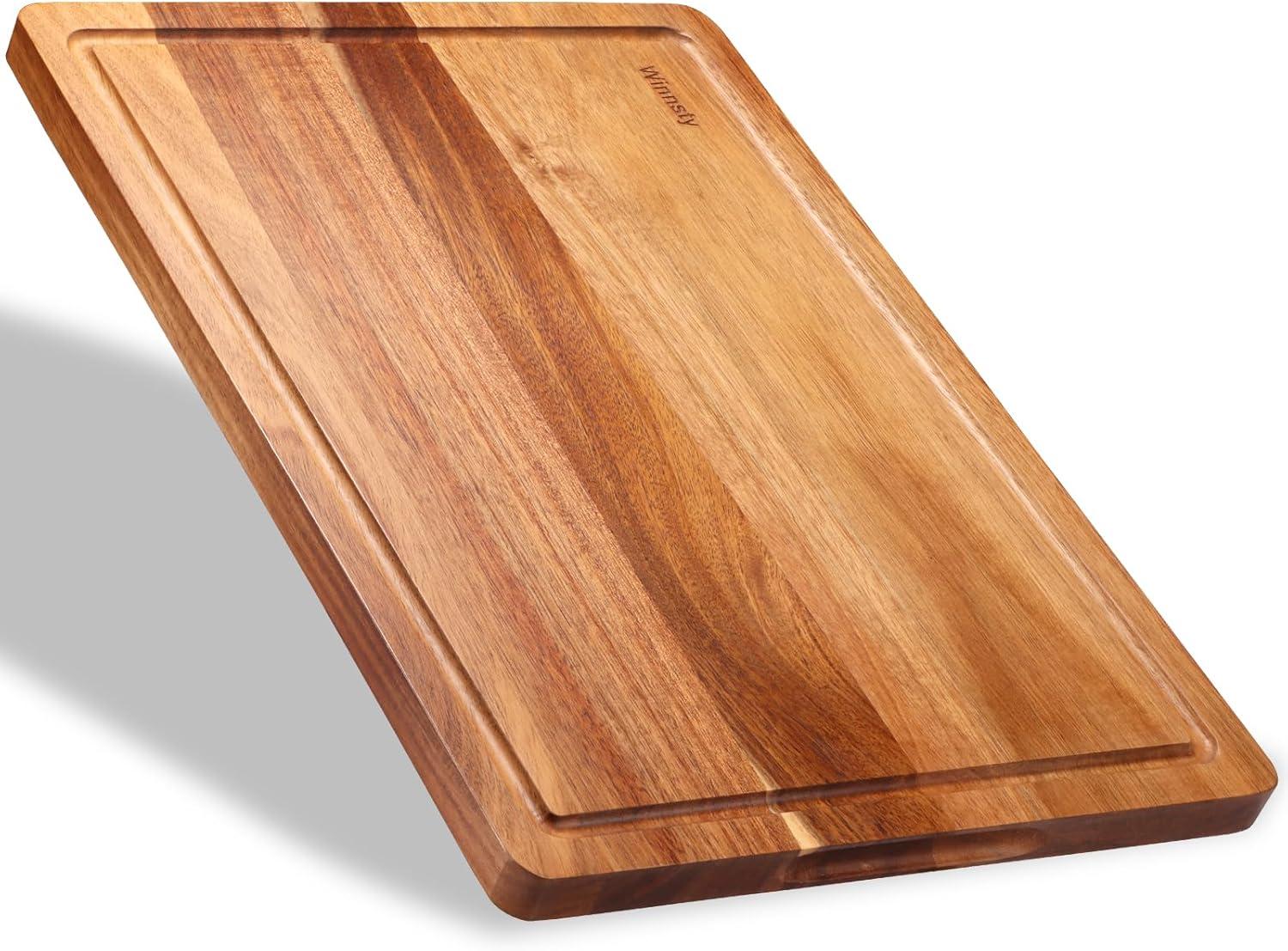 Extra Large Acacia Wood Cutting Board with Juice Groove and Handles