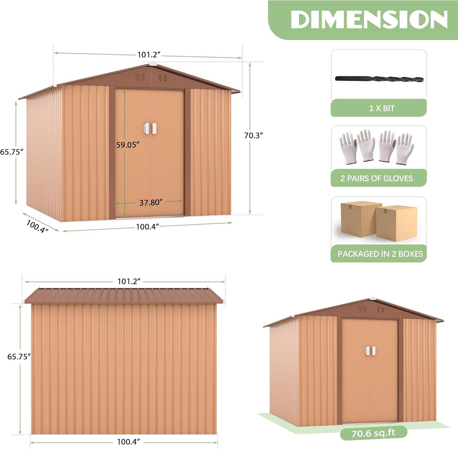 8 ft. W x 8 ft. D Metal Storage Tool Shed Outdoor Storage Shed With Sliding Doors and Vents