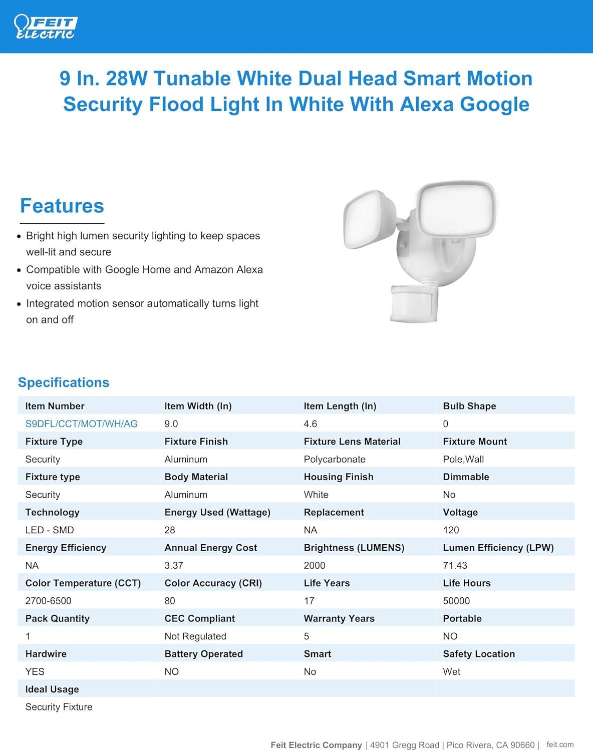 Feit Electric SMART Motion-Sensing Hardwired LED White Security Floodlight