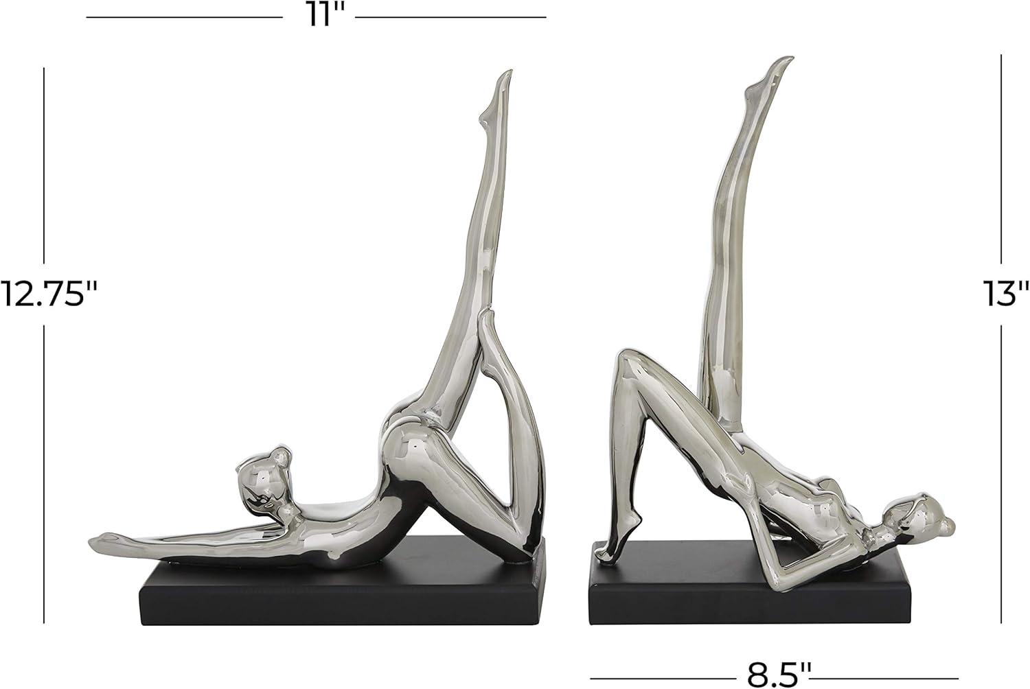 Contemporary Porcelain Yoga Poses Sculpture Set, Silver Finish