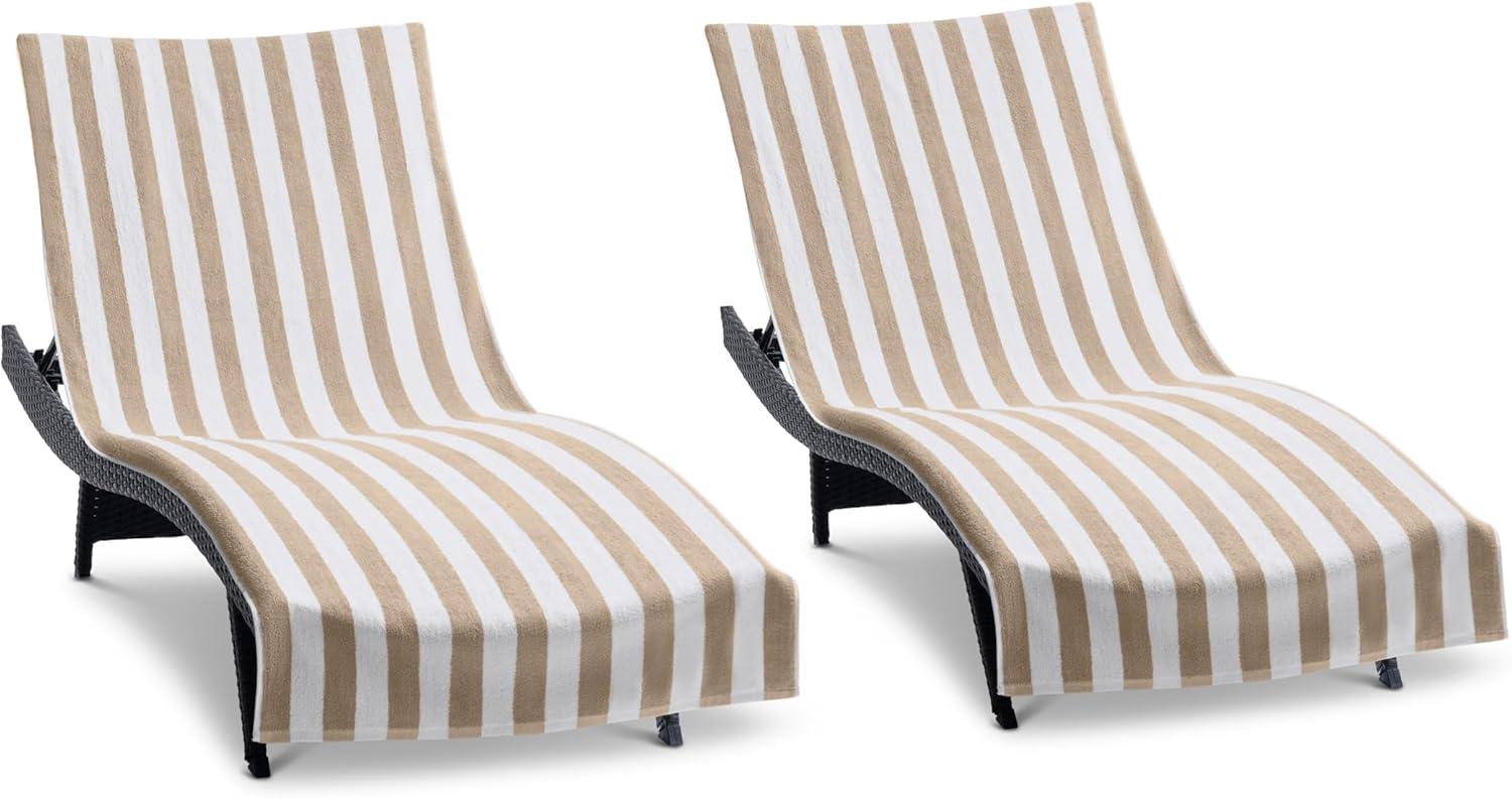 Arkwright California Cabana Chaise Lounge Cover - (Pack of 2) 100% Cotton Terry Towels, Pool Chair Covers for Outdoor Beach Furniture, 30 x 85 in