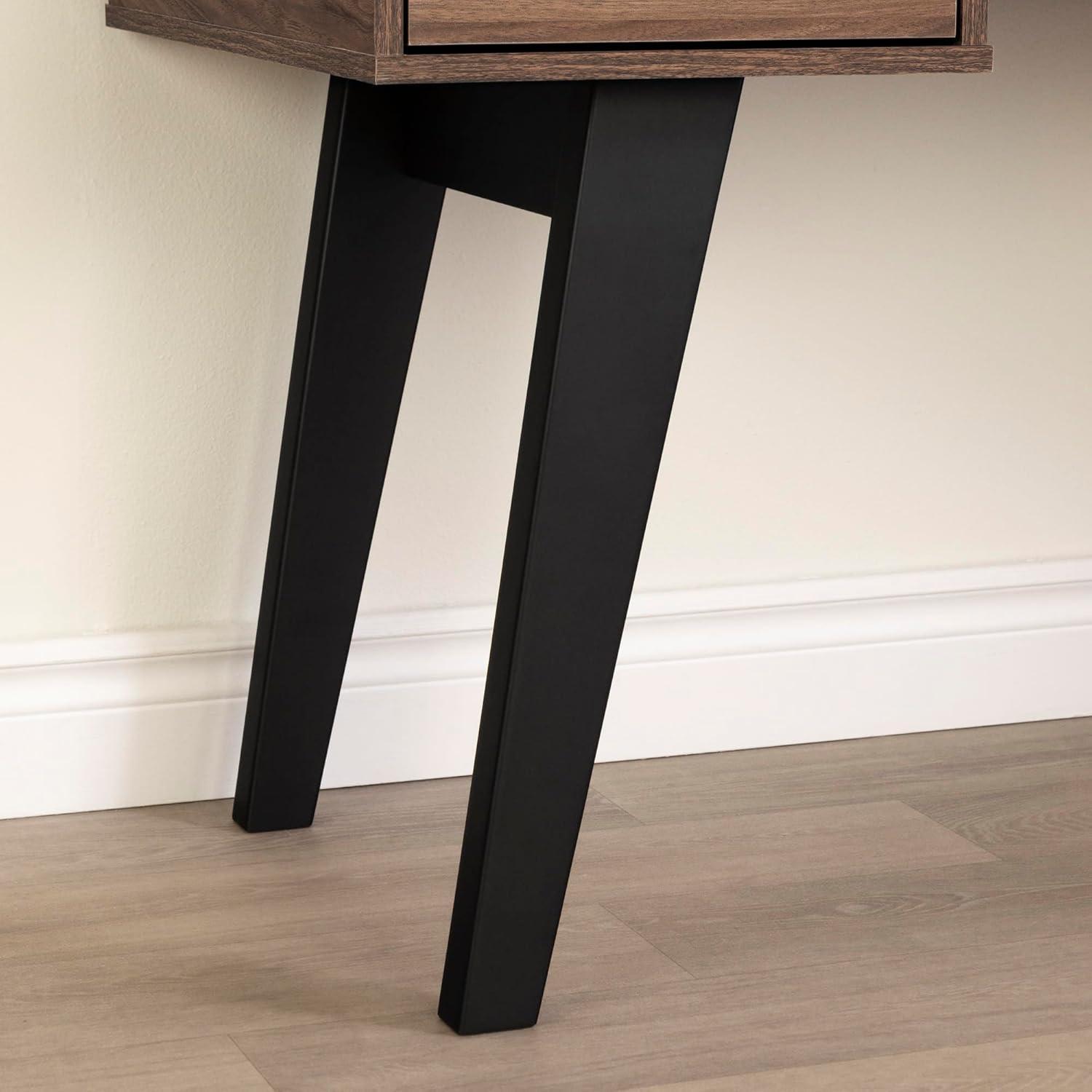 Helsy L-Shaped Desk with Power Bar and Removable Hutch Natural Walnut