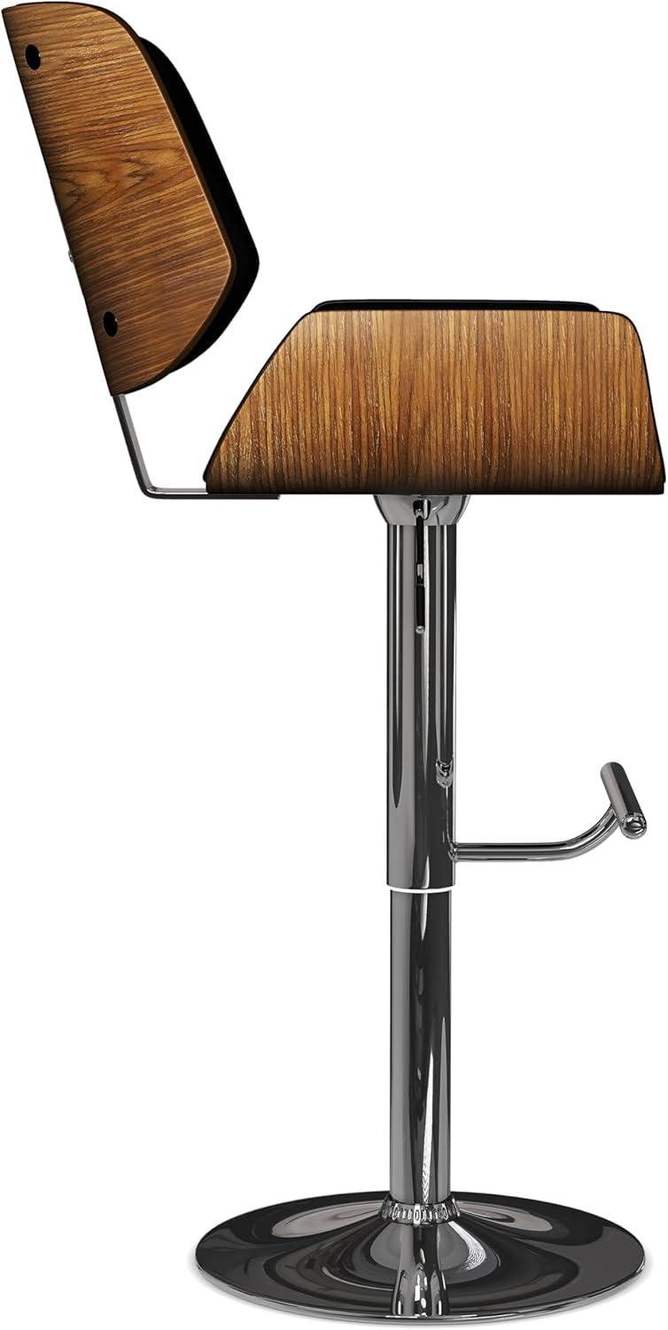 Simpli Home Dixie Mid Century Modern Adjustable Swivel Bar Stool in Black Vegan Faux Leather