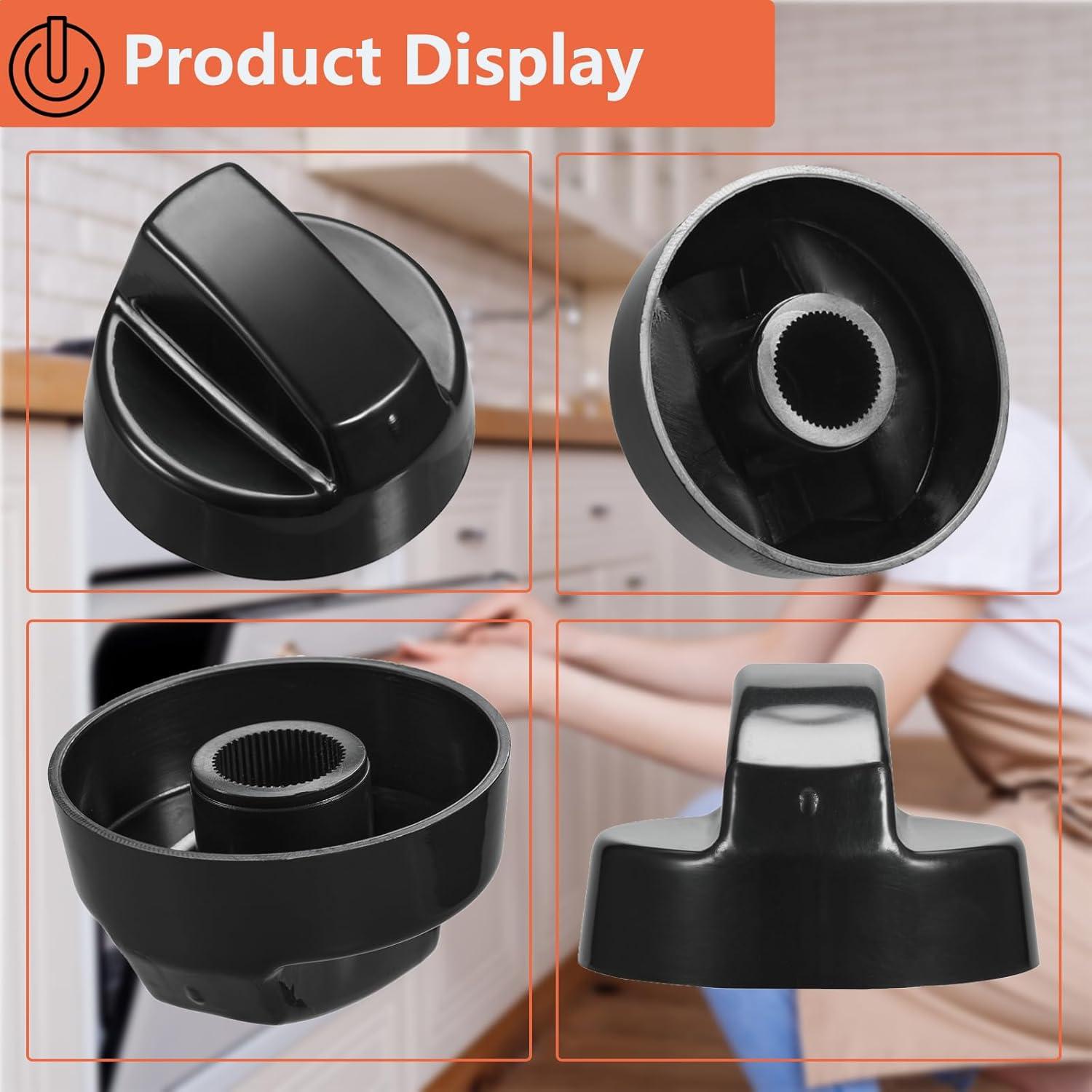 Myenne 4 Pack Oven Control Switch Knobs With 12 Adapters Universal Stove Knobs Replacements Burner Range Knobs For Oven Stove Range Black