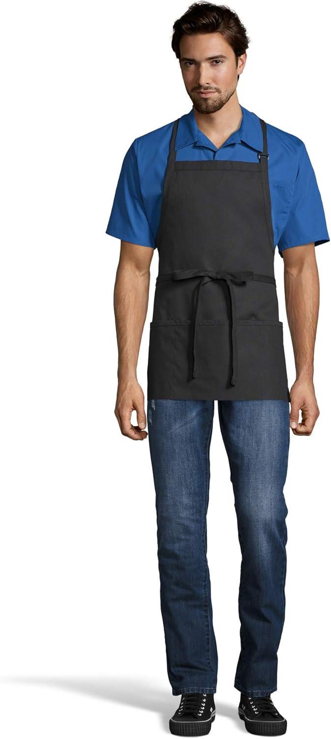 Black Adjustable Unisex Cooking Bib Apron with Pockets