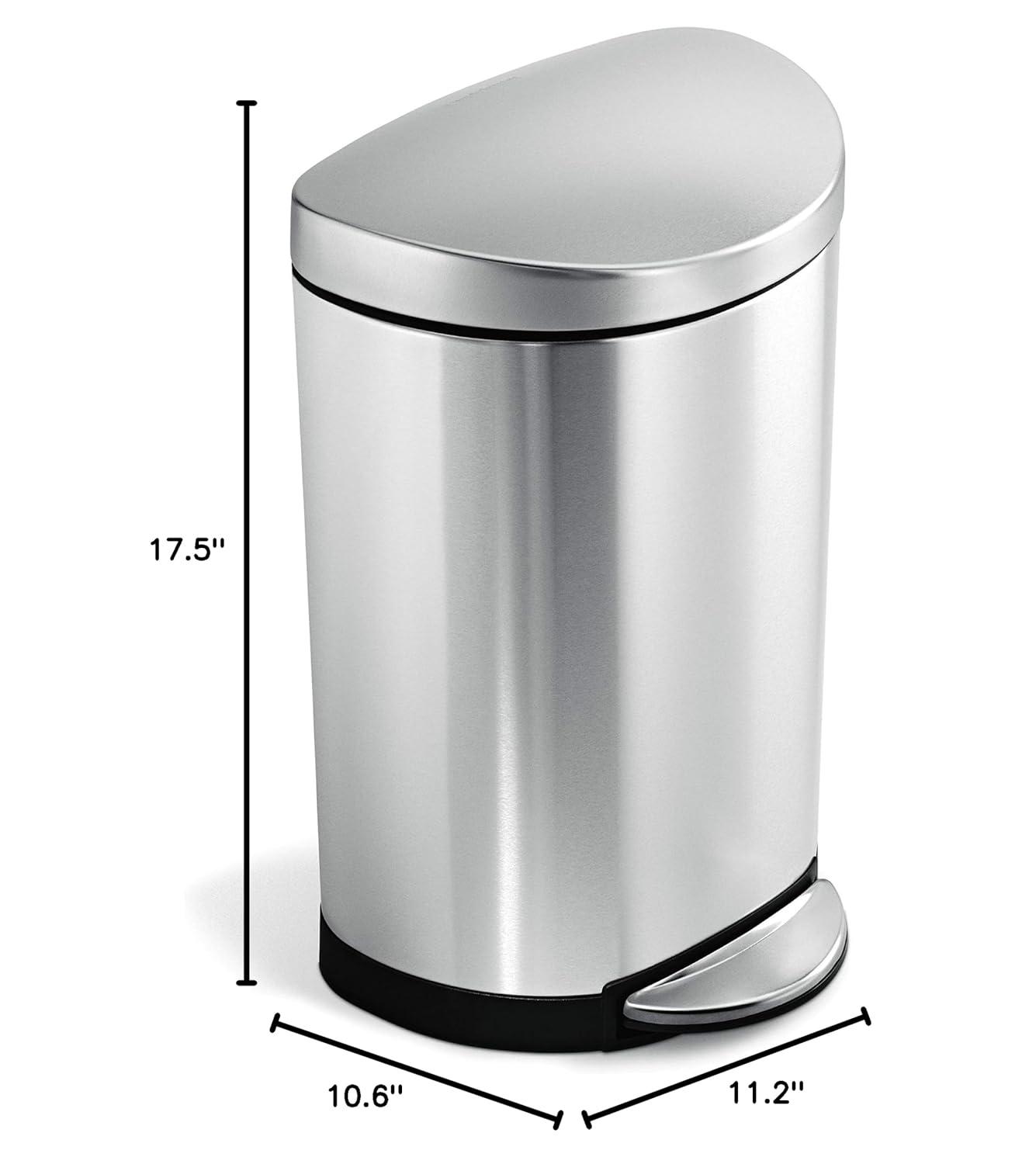 simplehuman 10L Semi-Round Step Trash Can Stainless Steel