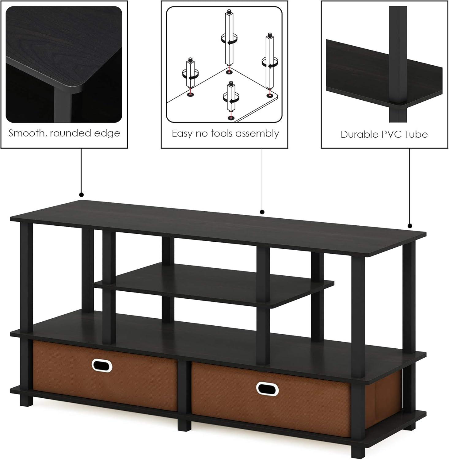 Furinno 4-Tier Large TV Stand for TVs up to 55" TV Console Table w/Open Bookcase Shelves & 2 Storage Drawers