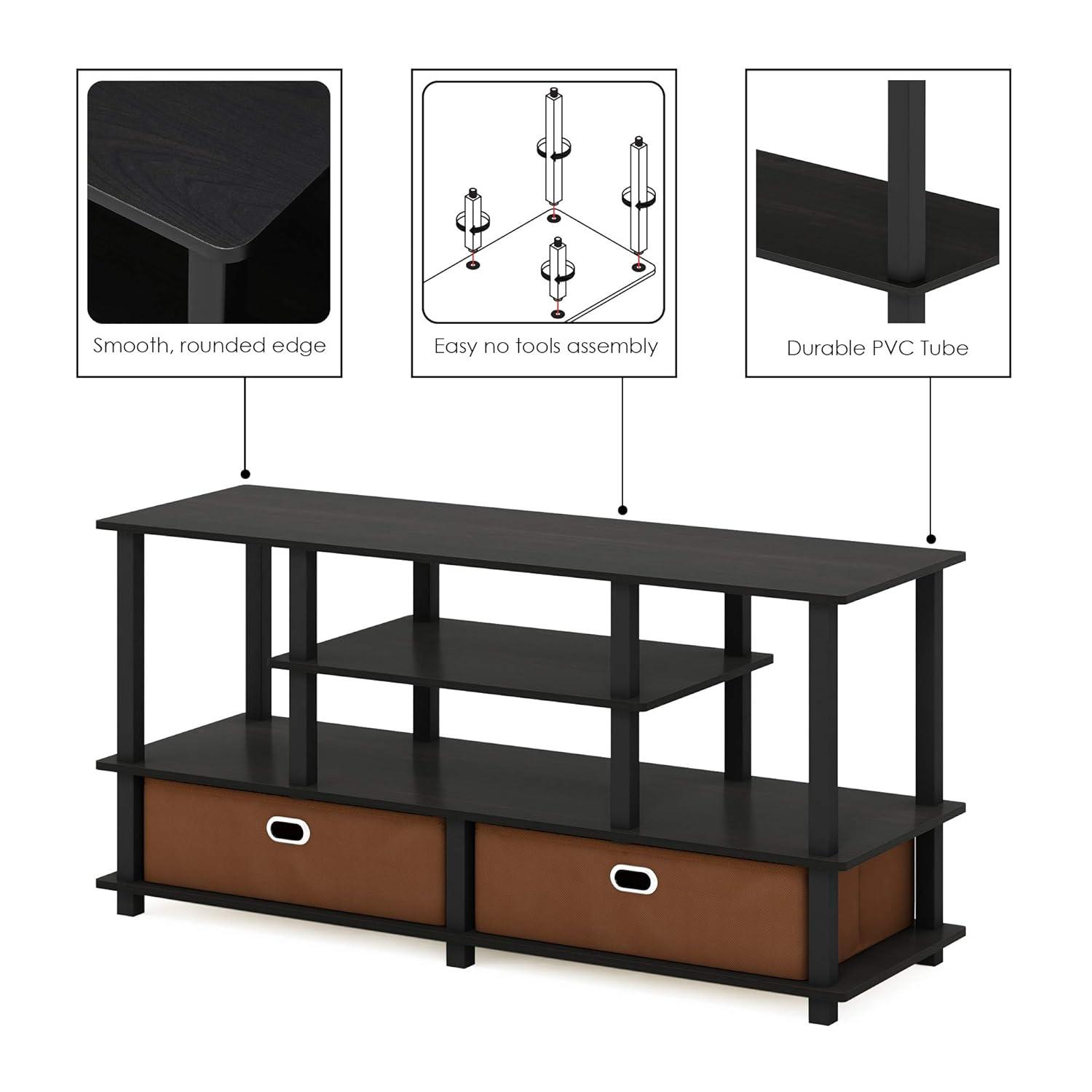 Furinno 4-Tier Large TV Stand for TVs up to 55" TV Console Table w/Open Bookcase Shelves & 2 Storage Drawers